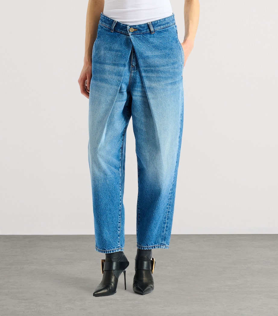 Balmain Womens Layered Mid-Rise Barrel Jeans Bleu Jean Image 4