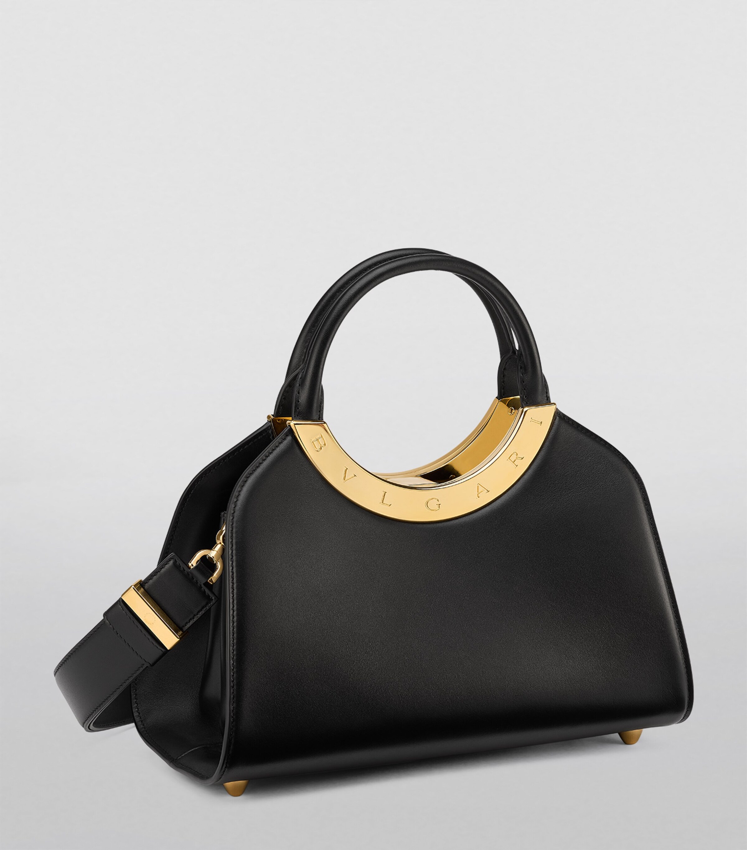 Bvlgari Medium Leather Roma Top-Handle Bag Black Image 4
