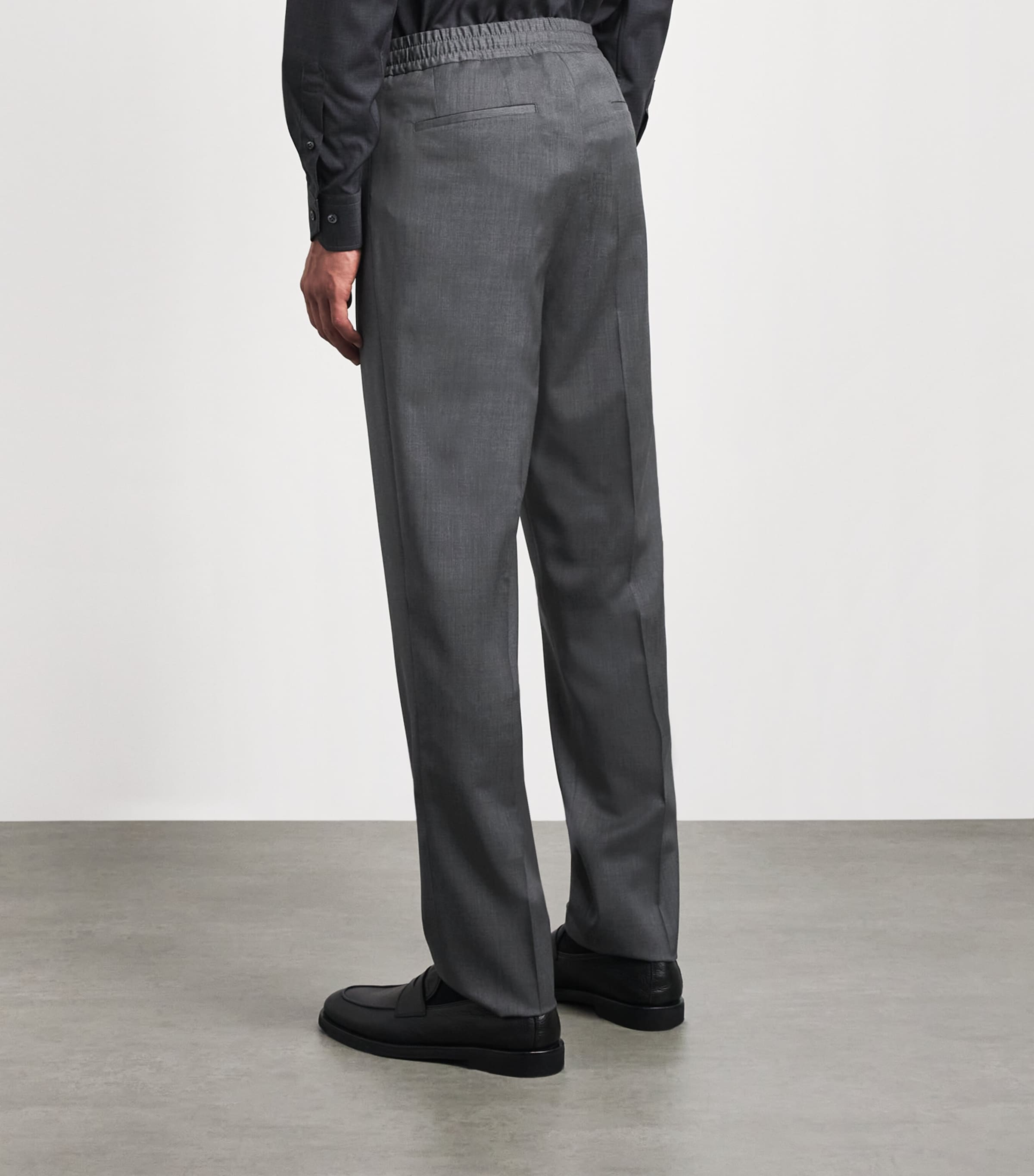 Lardini Mens Virgin Wool Drawstring Straight Trousers Grey Image 5