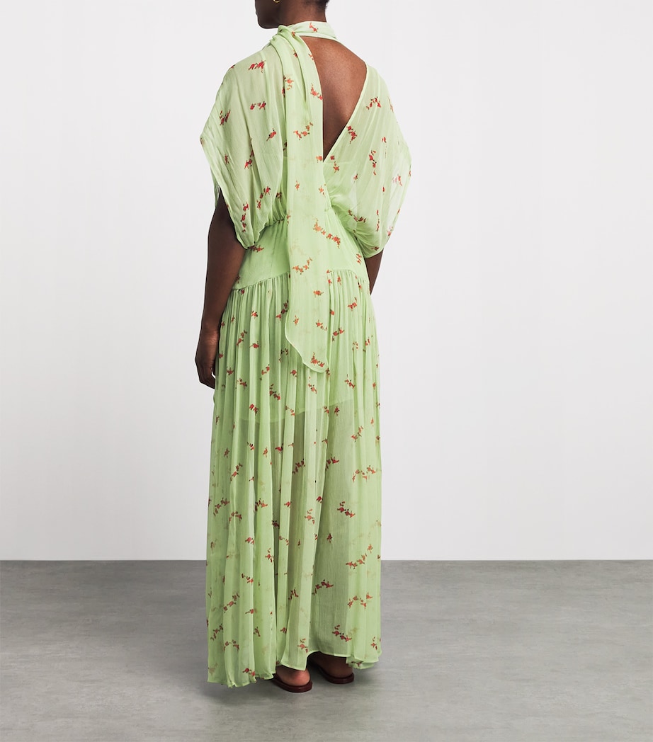 GANNI Womens Organic Silk Floral Midi Dress Seedling Image 4