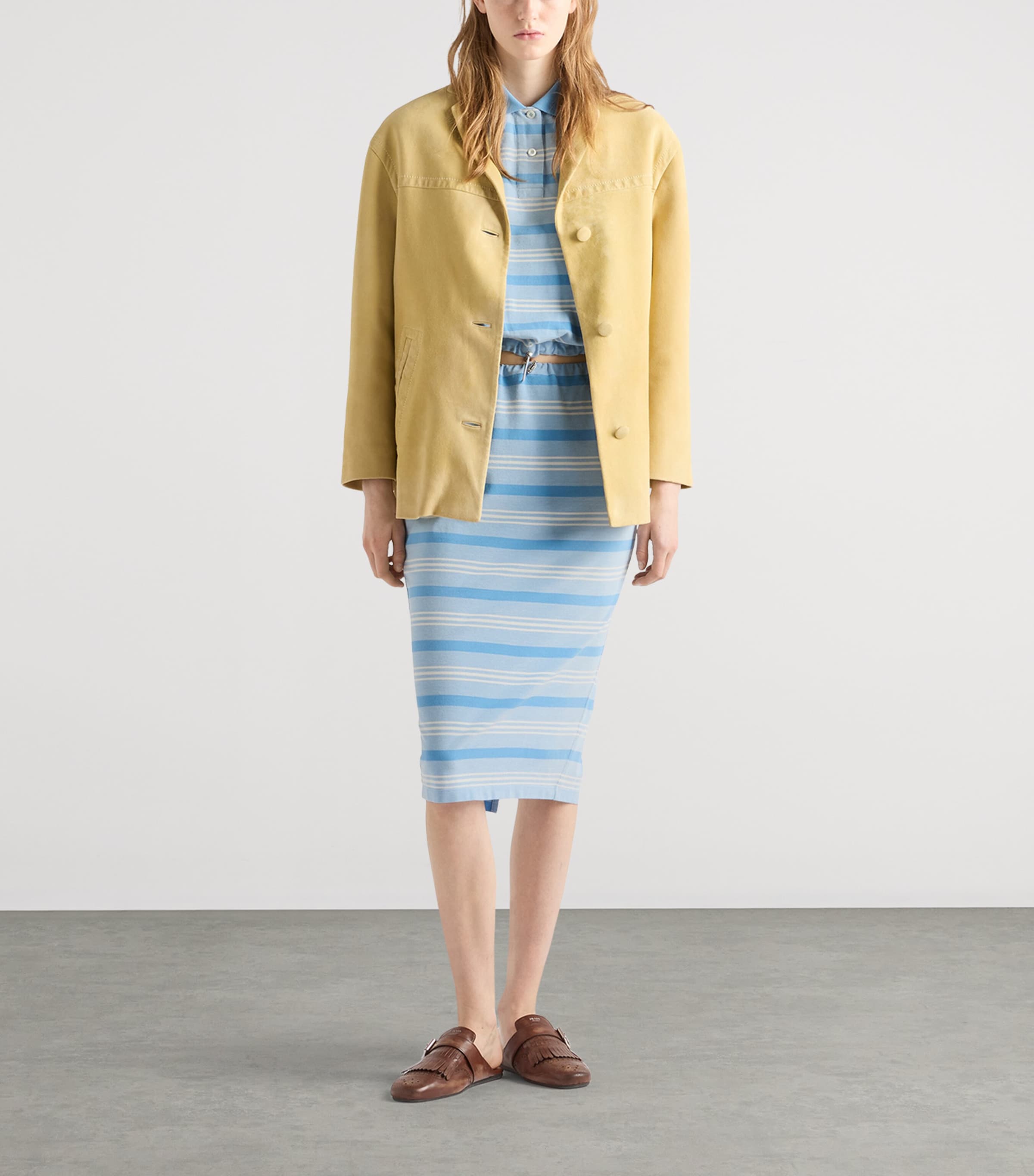 Prada Womens Cotton Piqué Stripe Midi Skirt Image 2