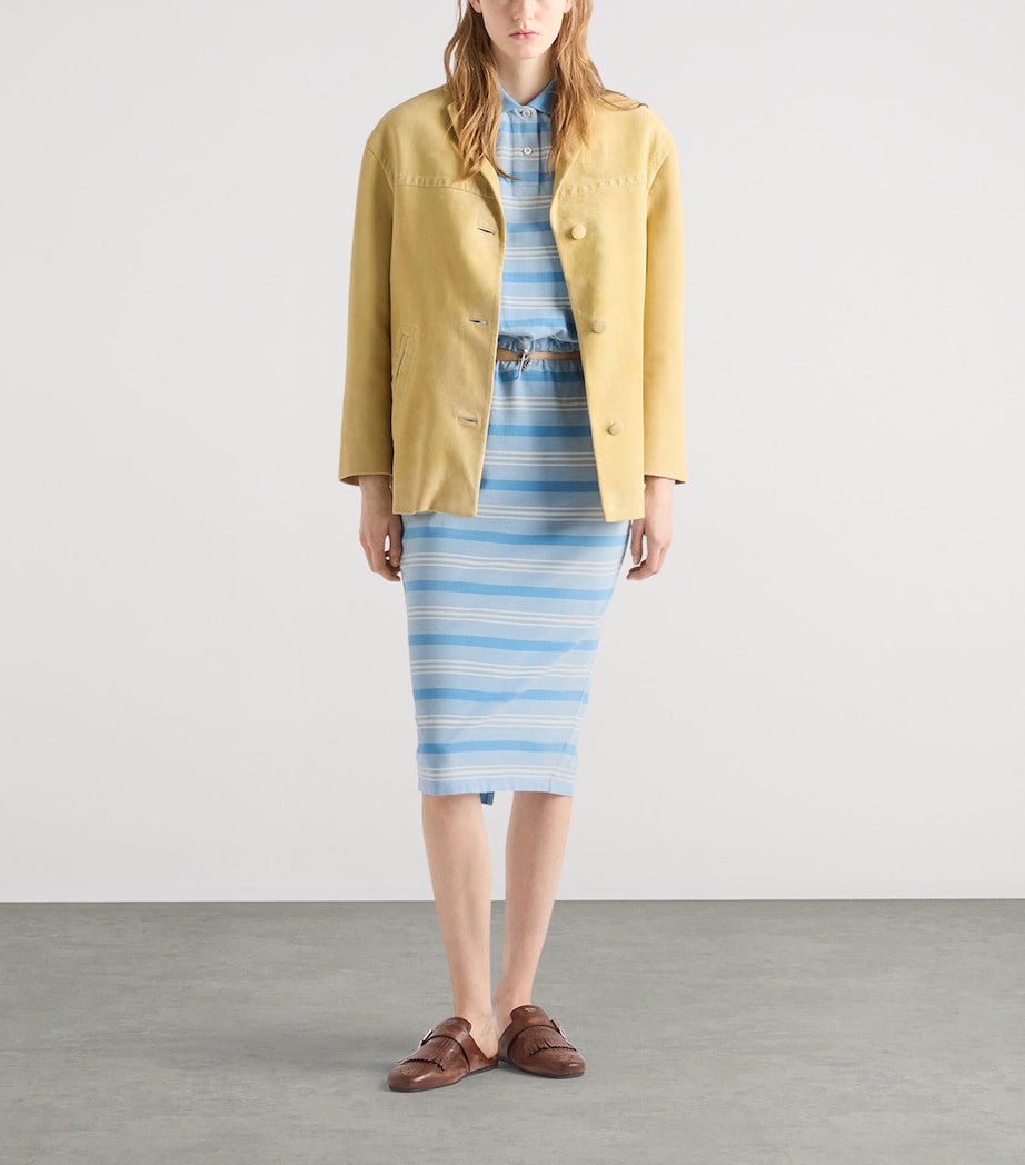 Prada Womens Cotton Piqué Stripe Midi Skirt Image 2