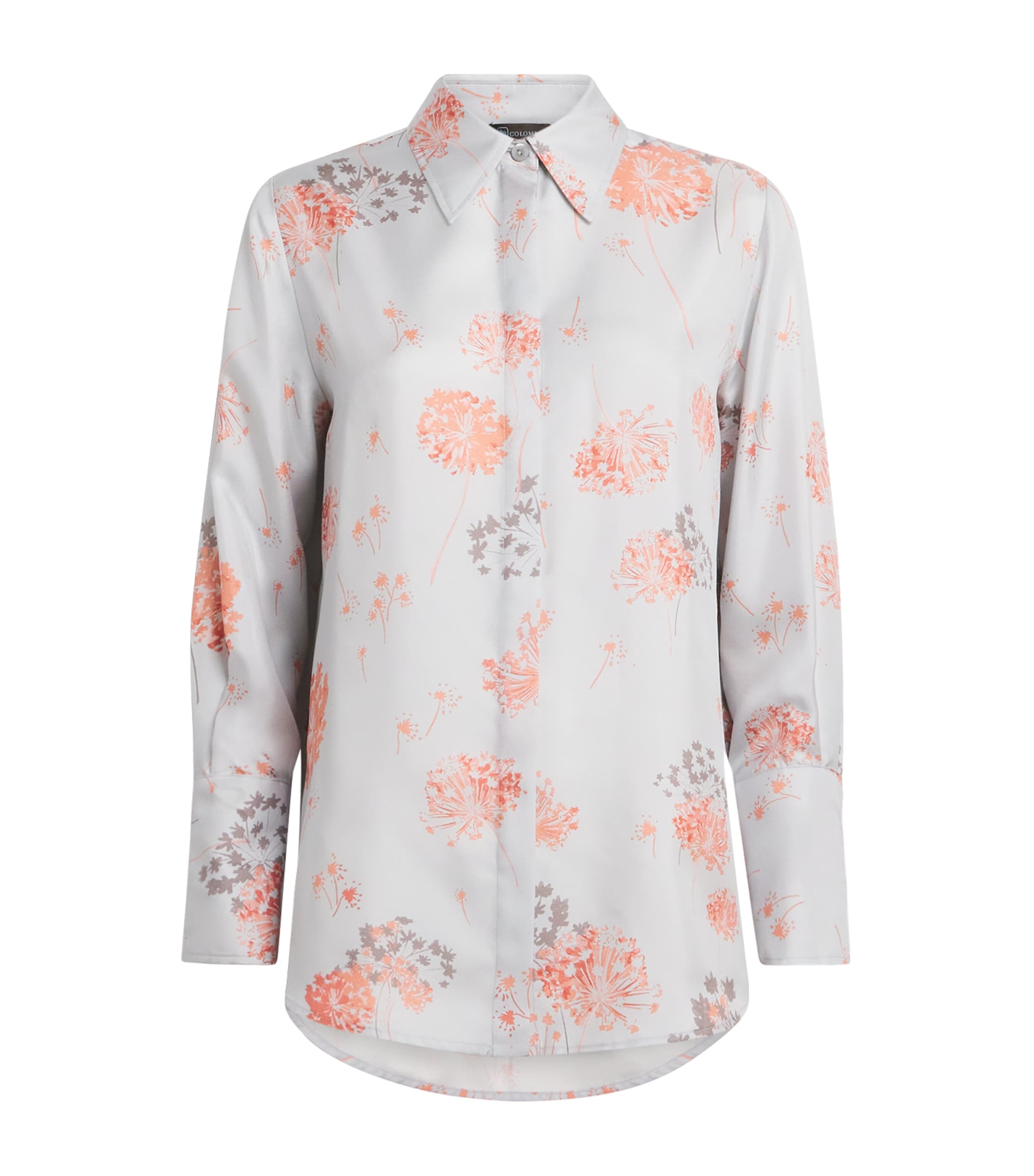 Colombo Womens Silk Floral Shirt Flower Print Blue Sky Image 1