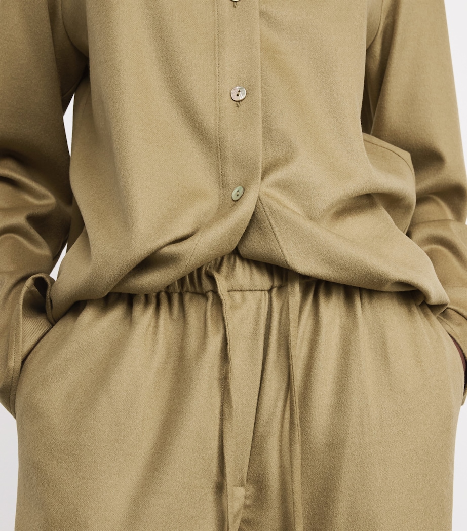 Soft Goat Womens Wool-Silk-Cashmere Wide-Leg Trousers Khaki Image 6