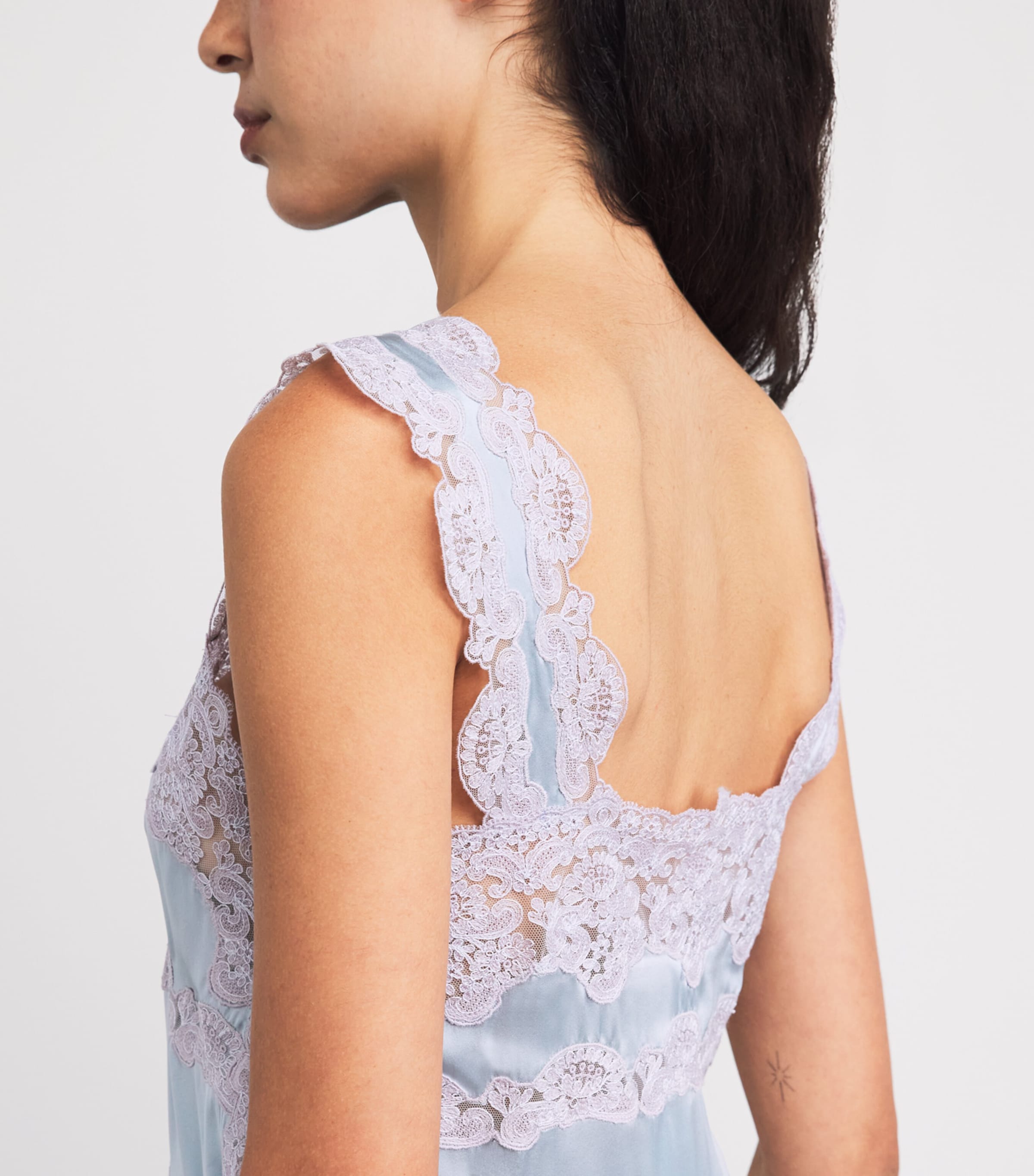 Loretta Caponi Womens Silk Lace-Detail Sabina Nightdress Ice Water Image 5