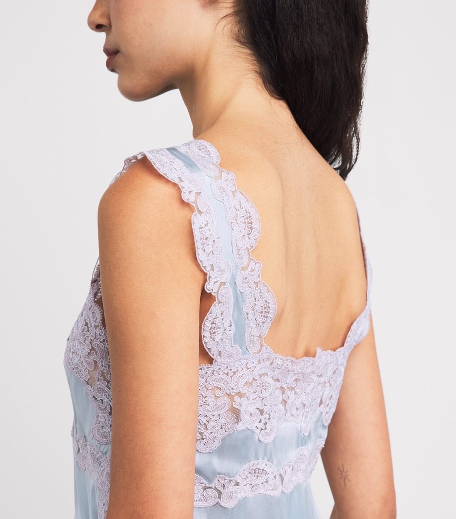 Loretta Caponi Womens Silk Lace-Detail Sabina Nightdress Ice Water Image 5