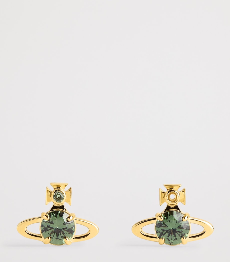 Large Reina Stud Earrings R714 GOLD / GREEN CZ Image 3
