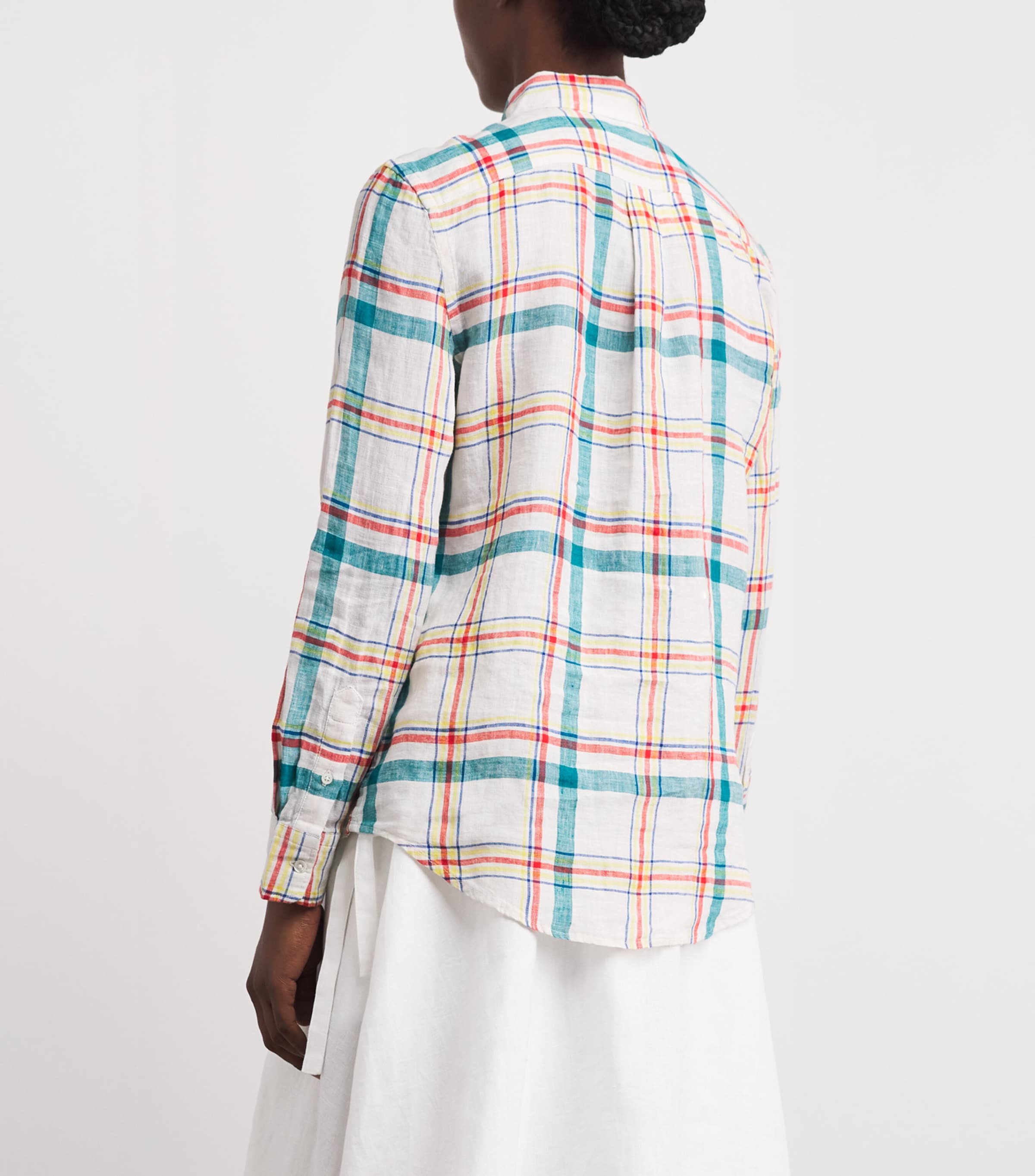 Polo Ralph Lauren Womens Linen Check Shirt Wht Tl Rd Mlti Image 5