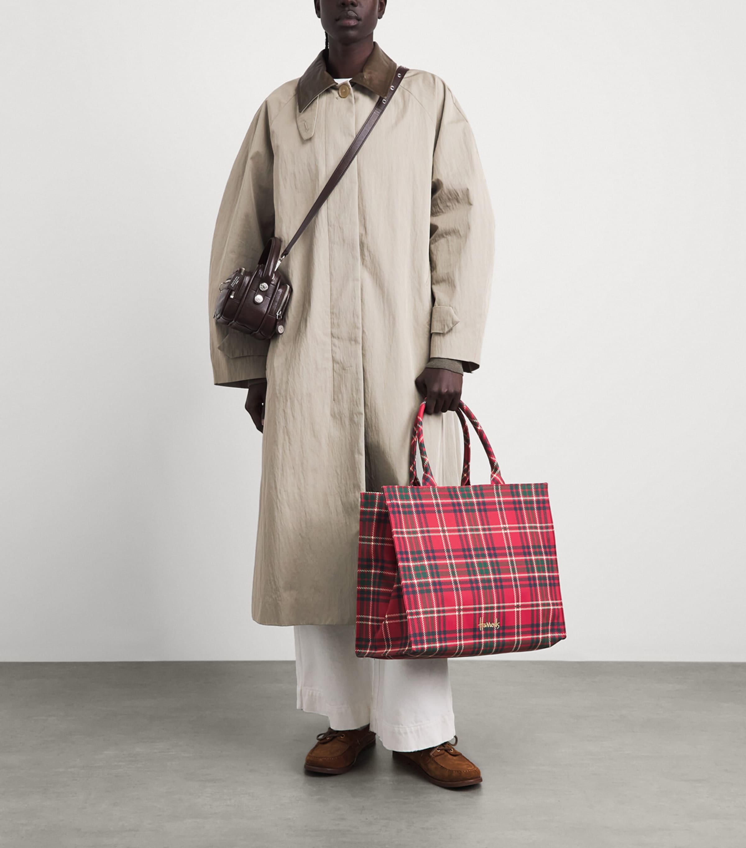 Harrods Tartan Zipped Tote Bag Red Image 2
