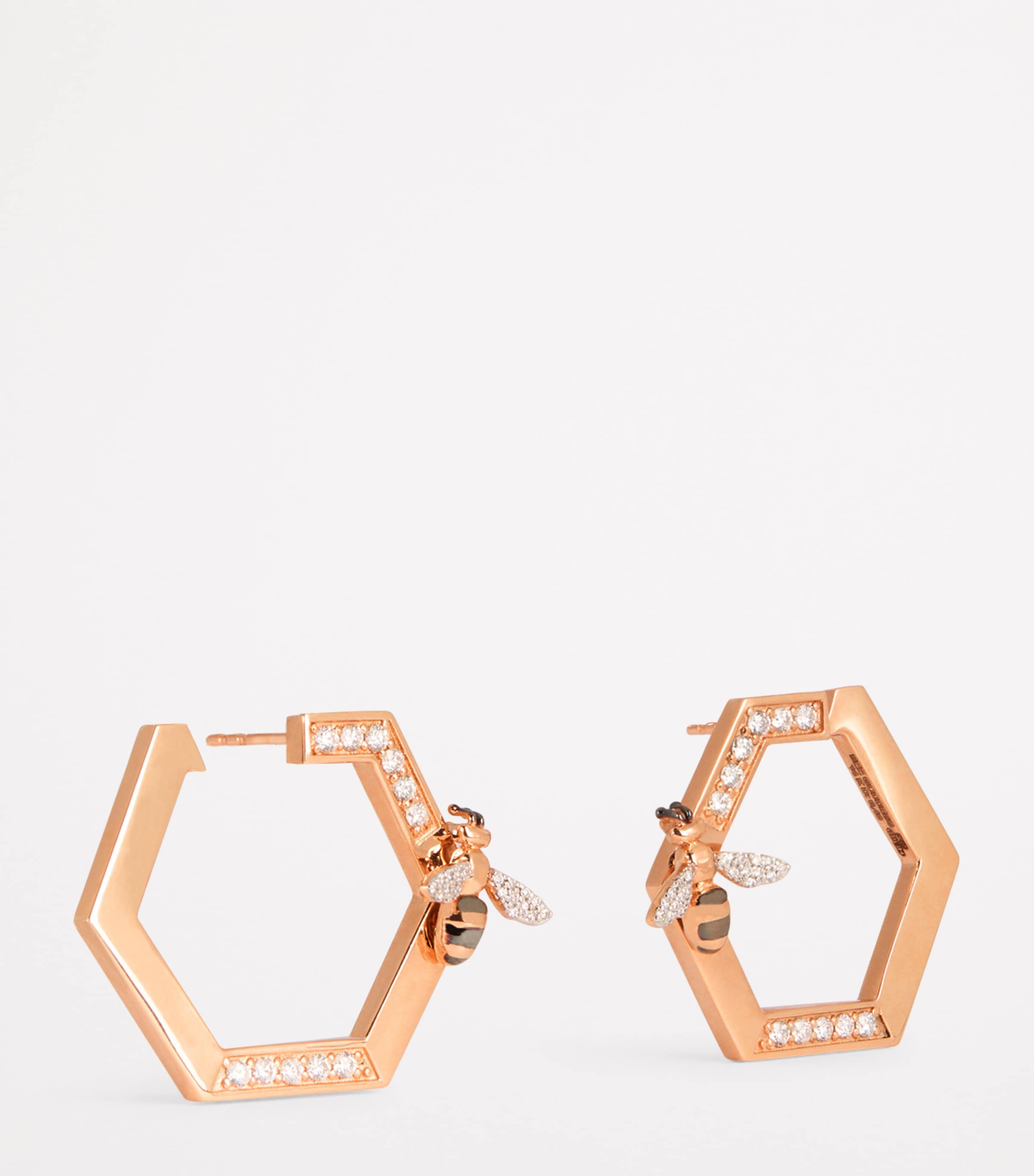 Rose Gold and Diamond Honeycomb Bee Earrings ROSE GOLD Image 3