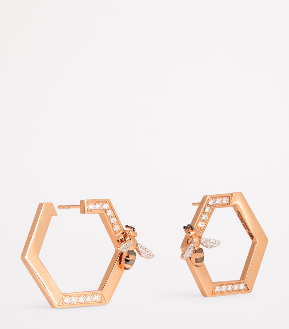 Rose Gold and Diamond Honeycomb Bee Earrings ROSE GOLD Image 3