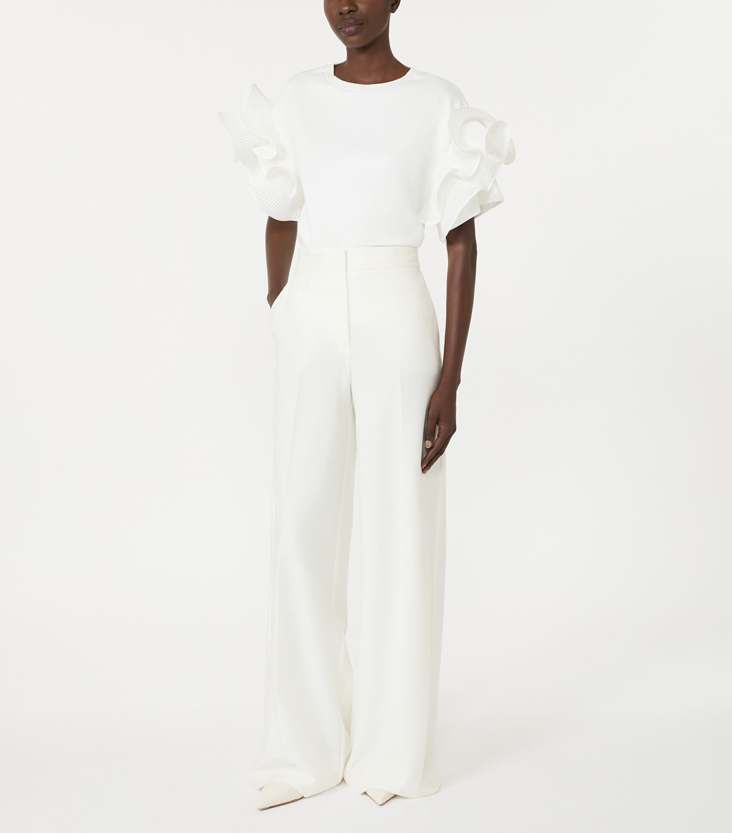 Max Mara Womens Cotton Jersey Ruffle T-Shirt White Image 2