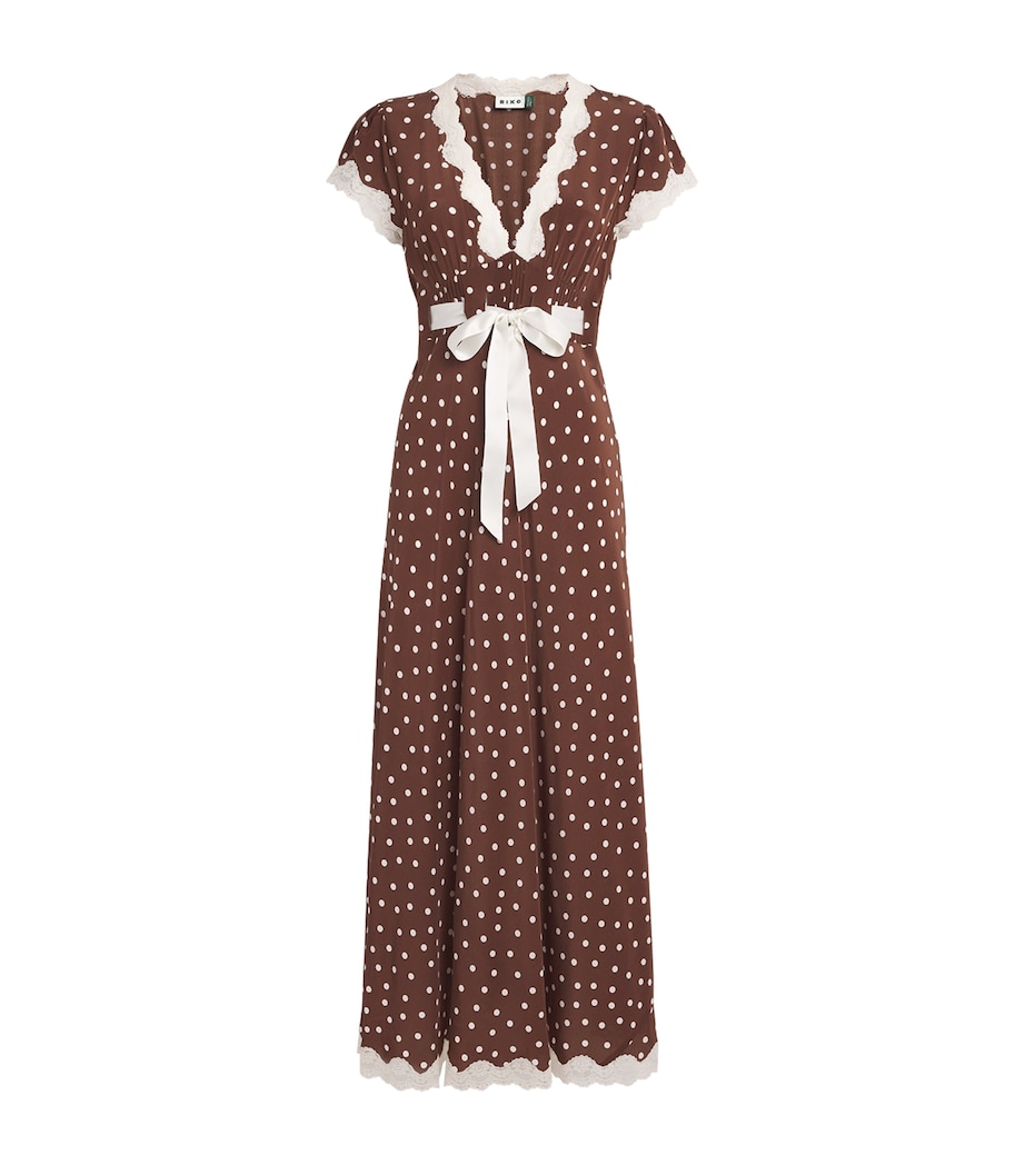 Rixo Womens Silk Polka-Dot Marlice Midi Dress Layla Dot Brown Image 1