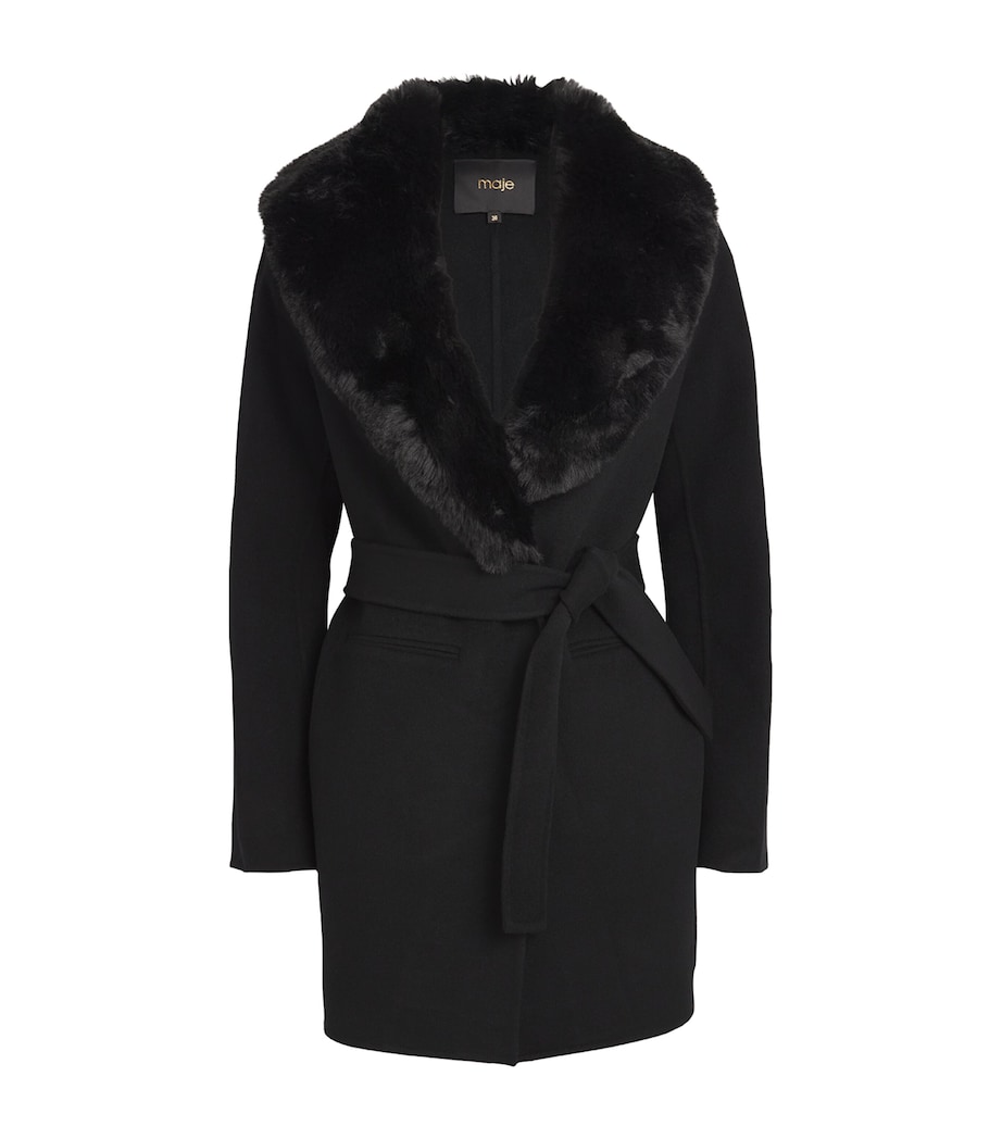 Wool-Blend Faux Fur-Collar Coat BLACK Image 1
