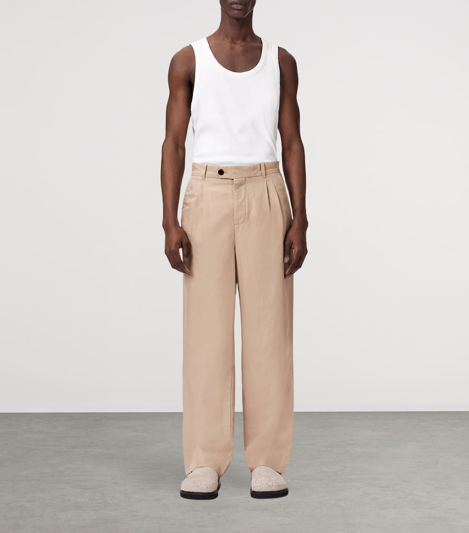 AllSaints Mens Cotton Pleated Roland Trousers Nutmeg Brown Image 2