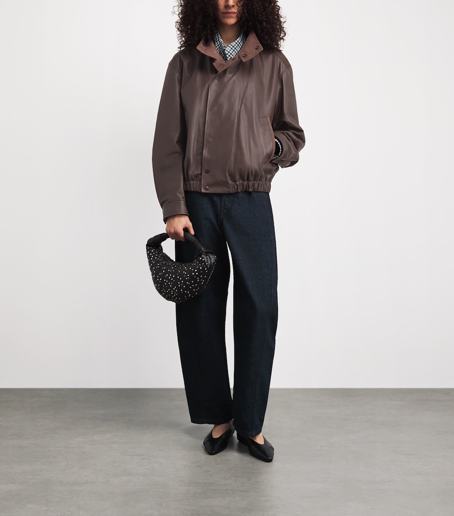 Lemaire Womens Leather Blouson Bomber Jacket Chocolate Image 2