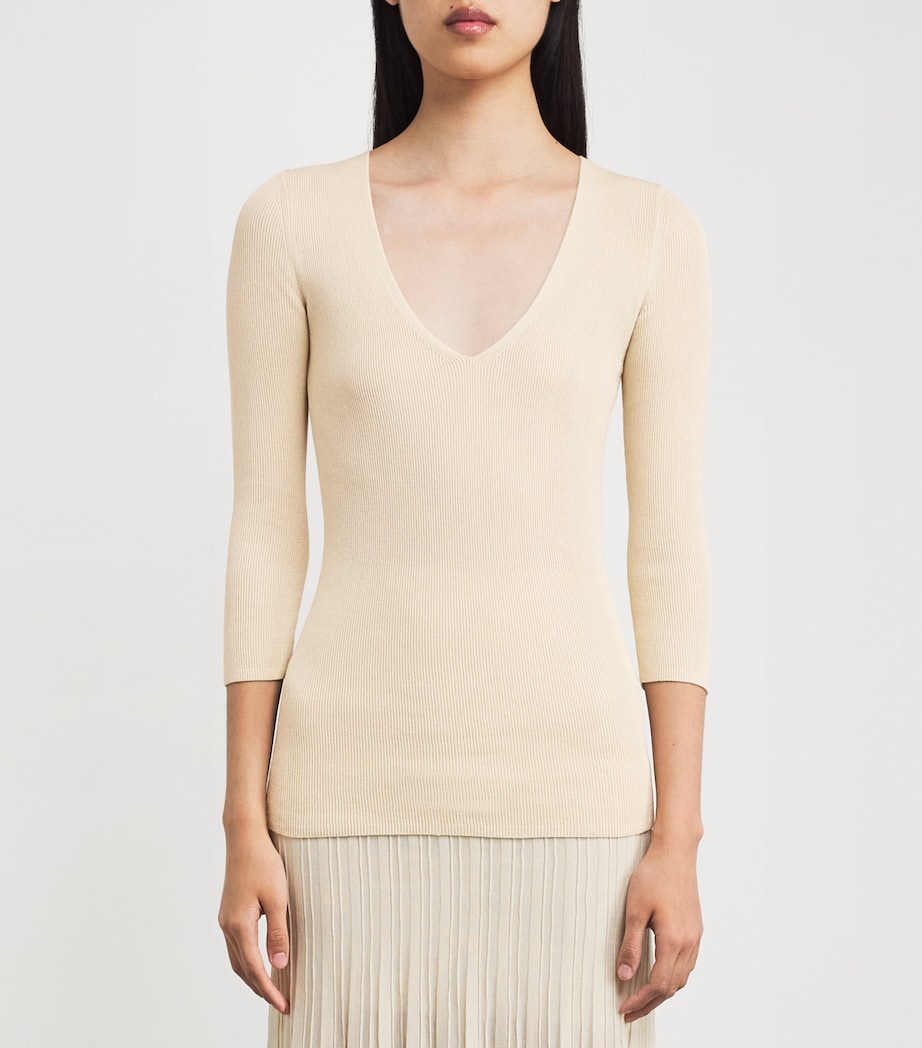 Cotton-Blend Knitted Felicia Sweater 90LB LIGHT BEIGE Image 3