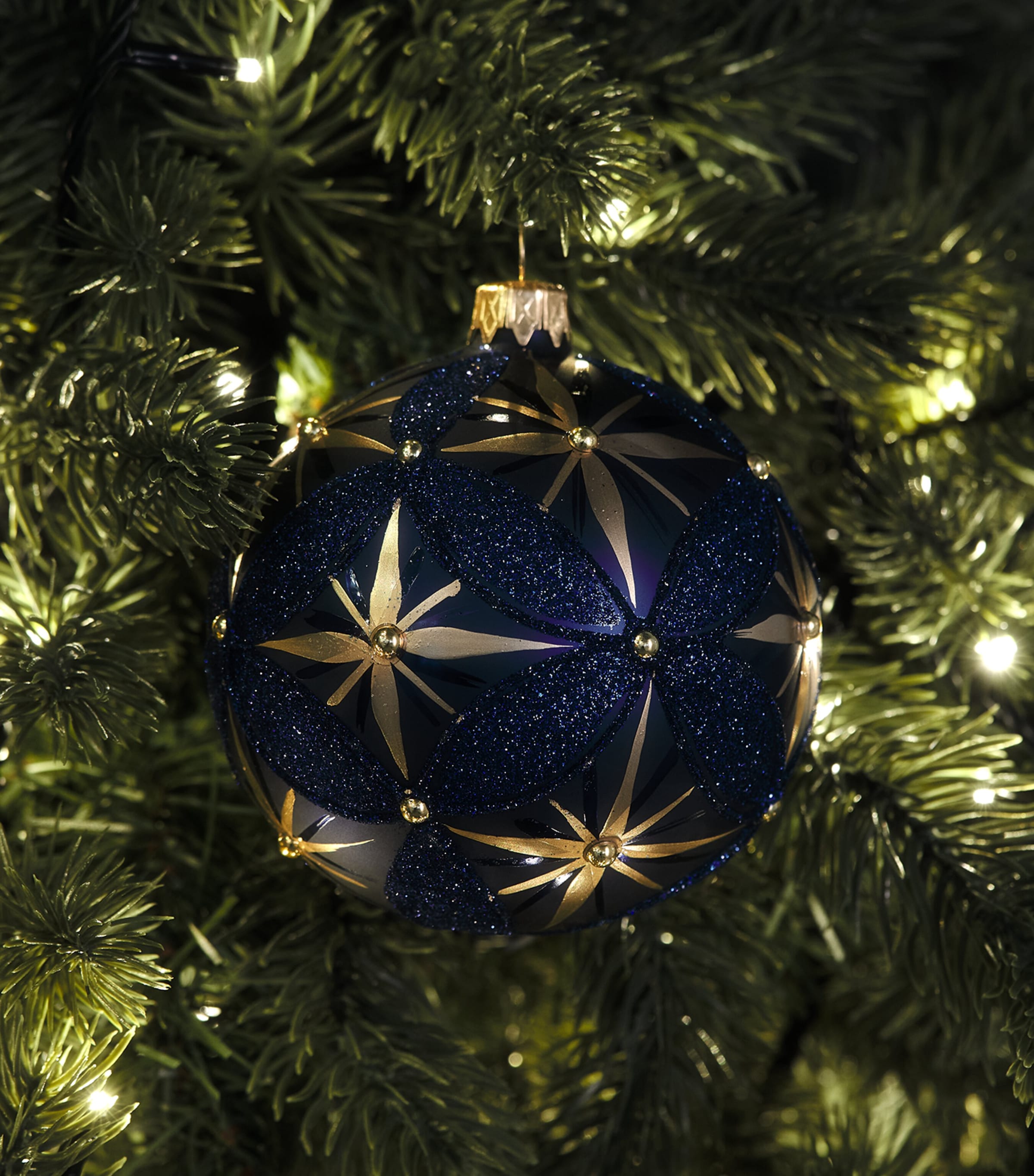 Harrods Glitter Star Bauble Navy Blue Image 3