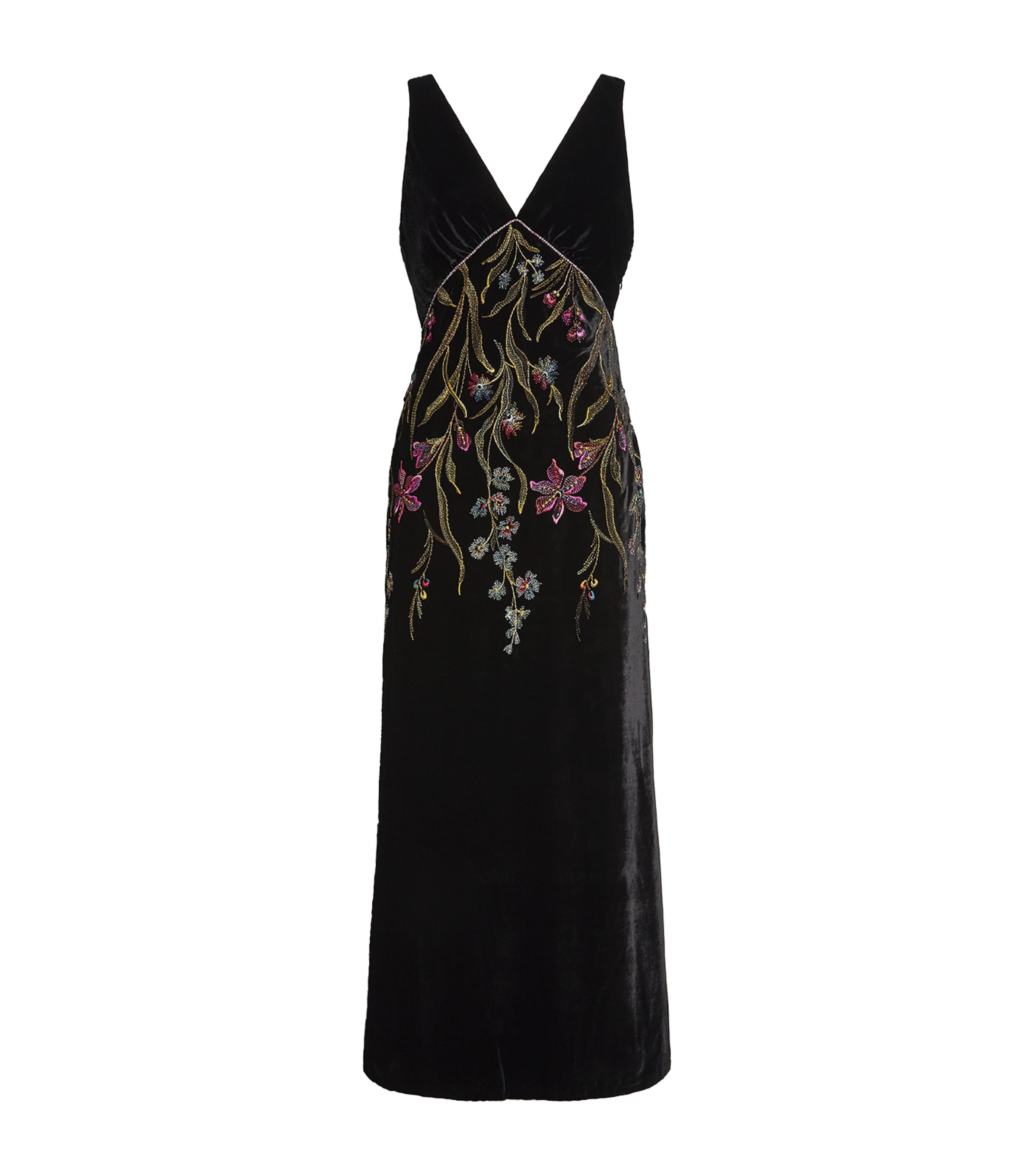 Loretta Caponi Velvet Embroidered Zaffira Maxi Dress In Black