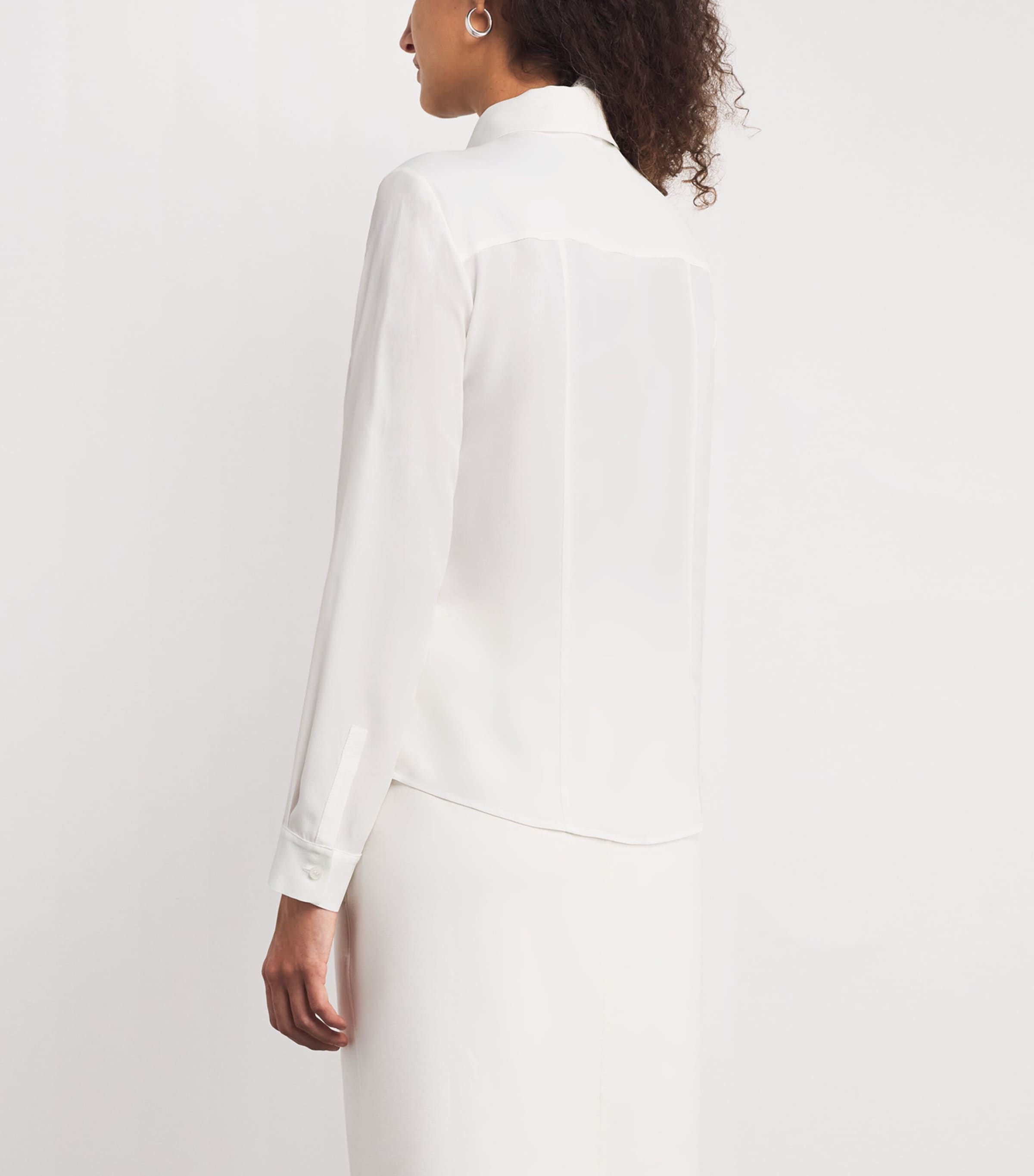 Crepe de Chine Scarf-Neck Shirt WHITE Image 4