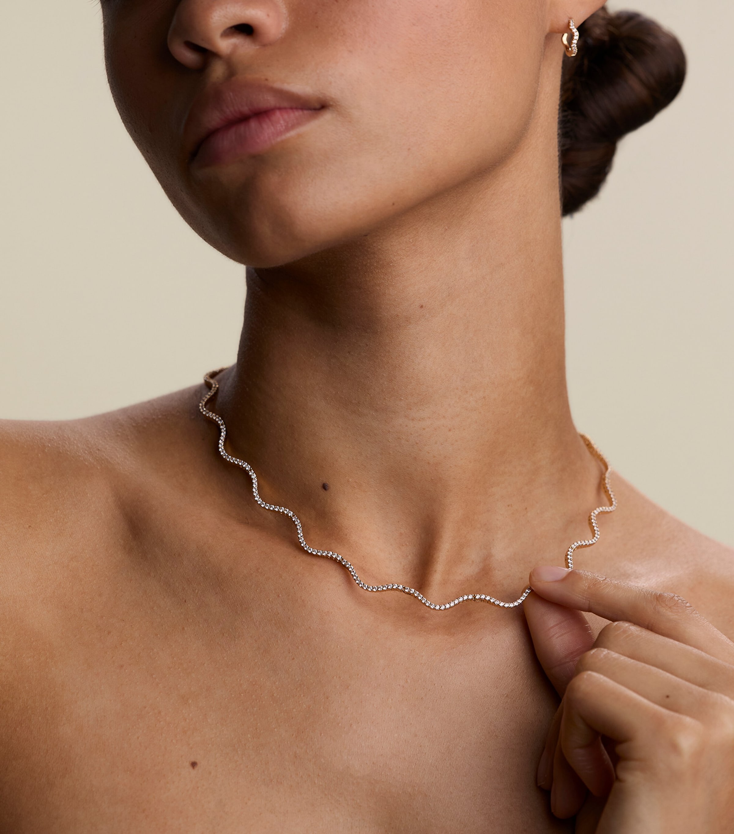 Astrid & Miyu Gold-Plated and Cubic Zirconia Ripple Tennis Necklace Gold Image 2