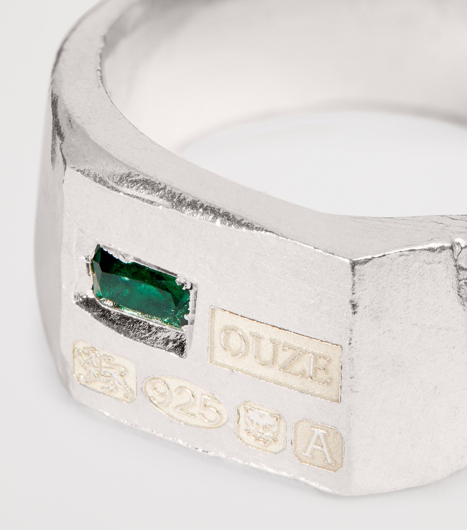 Sterling Silver and Emerald Hallmark Signet Ring SILVER Image 4