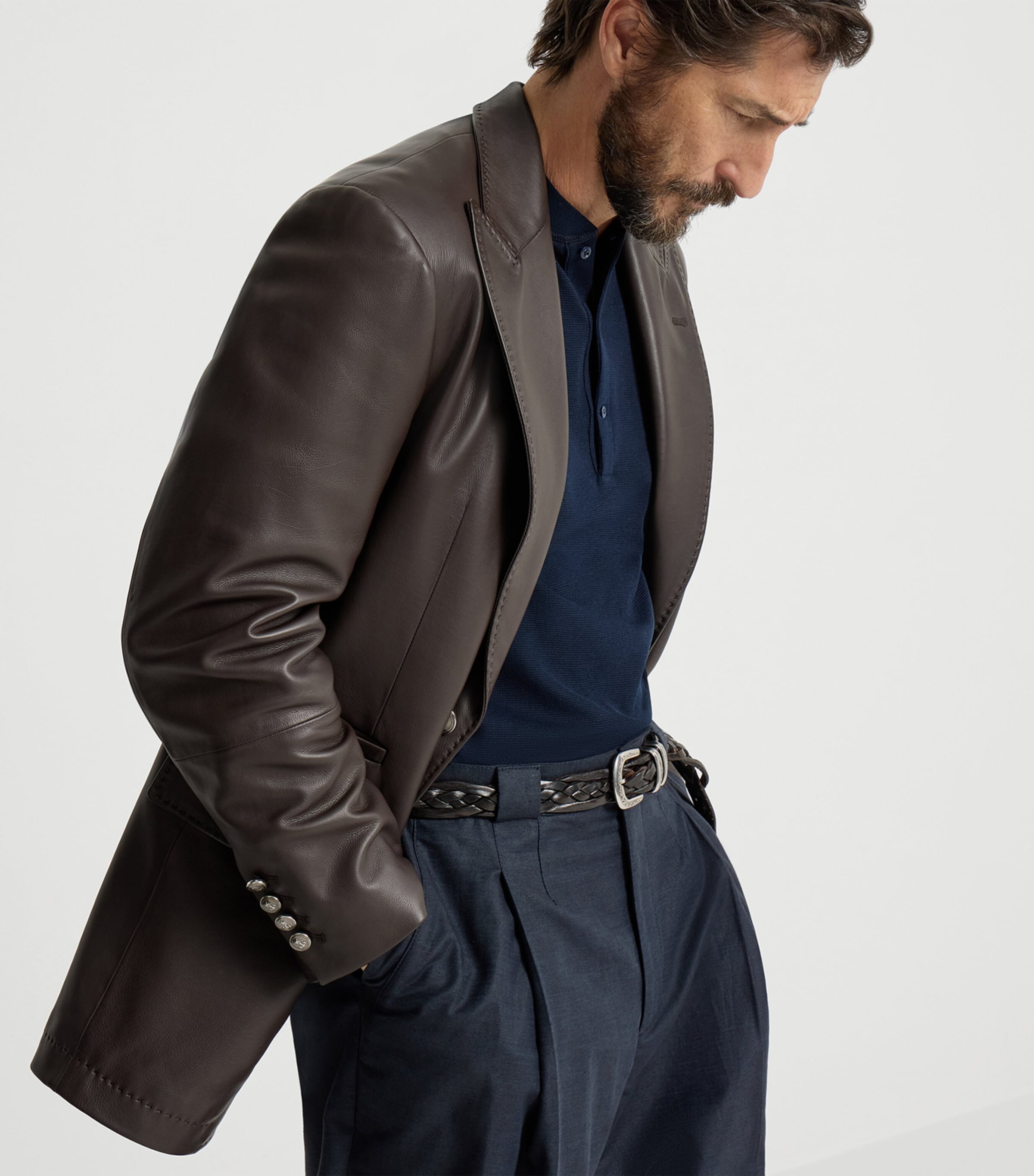 Leather Single-Breasted Blazer CQV27 Image 4