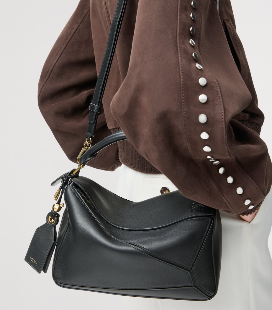 LOEWE Small Leather Featherlight Puzzle Top-Handle Bag Black Image 2