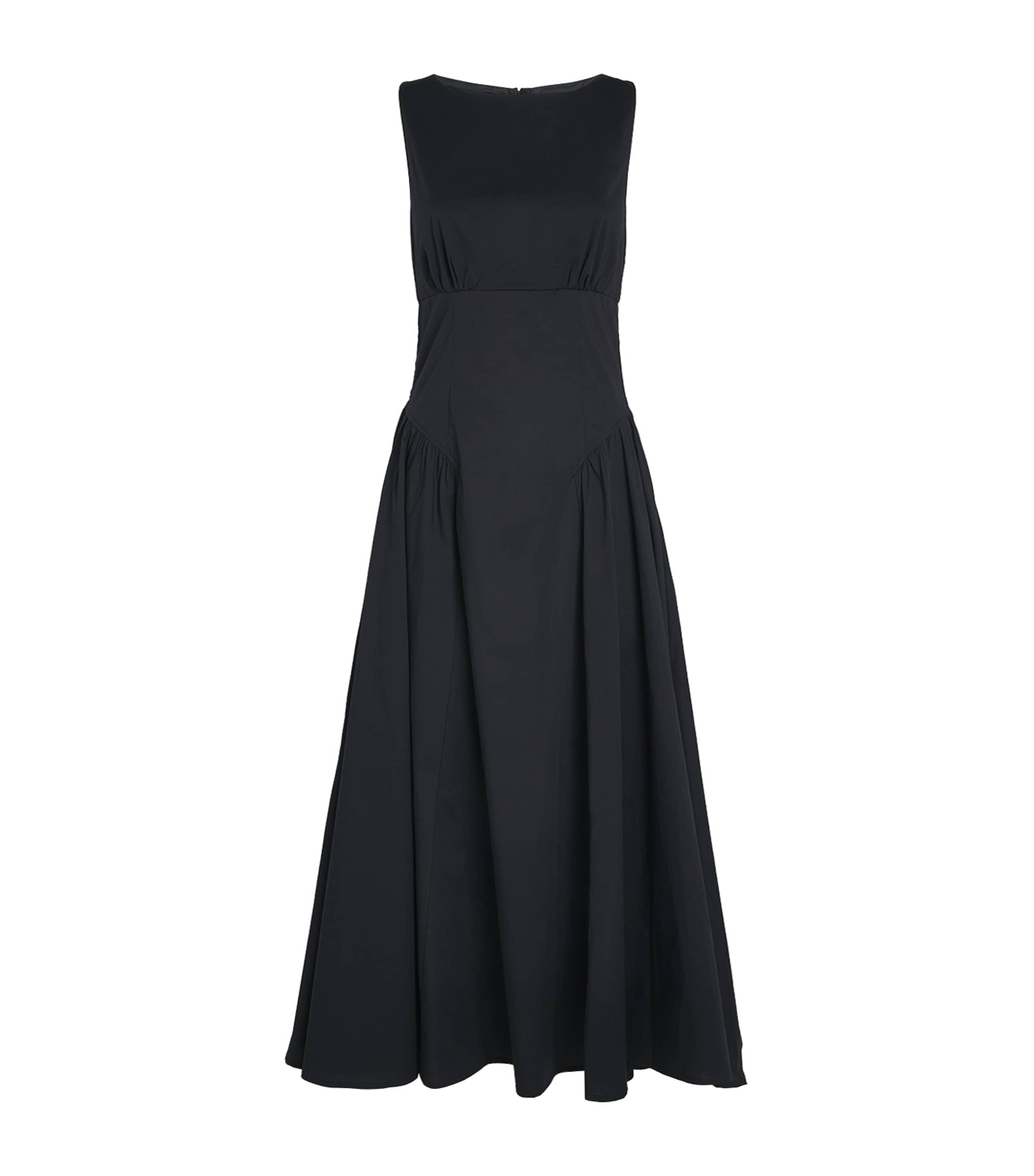 STAUD Cotton-Blend Gwen Midi Dress Blk Black