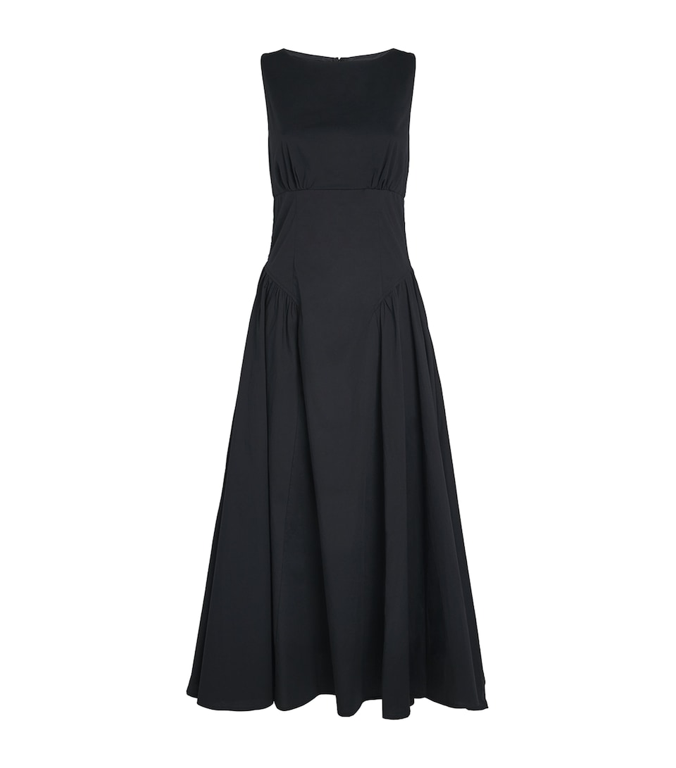 STAUD Cotton-Blend Gwen Midi Dress Blk Black