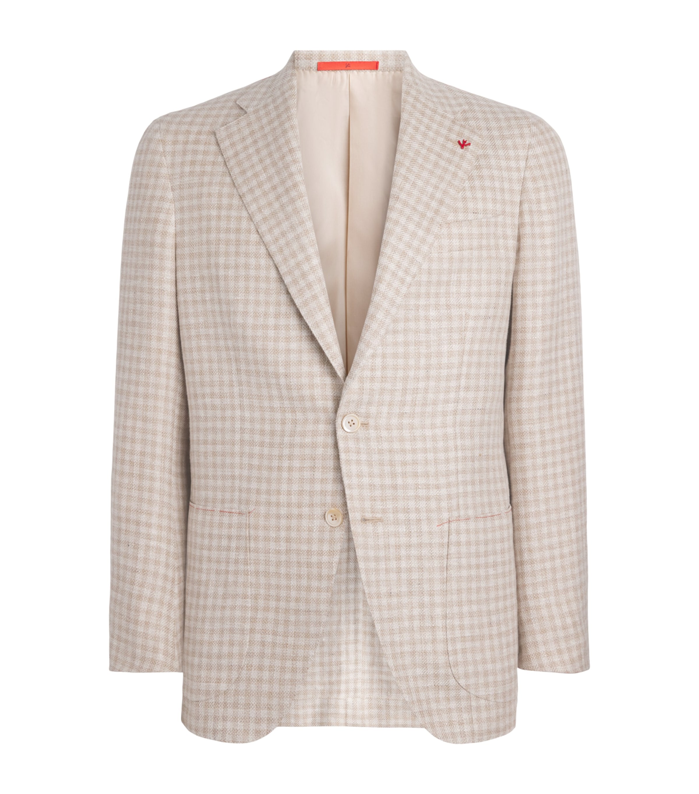 Isaia Mens Linen-Wool-Silk Check Blazer Image 1