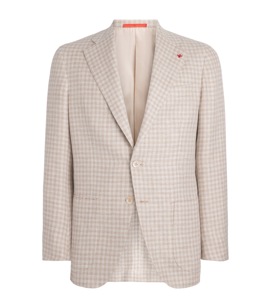 Isaia Mens Linen-Wool-Silk Check Blazer Image 1