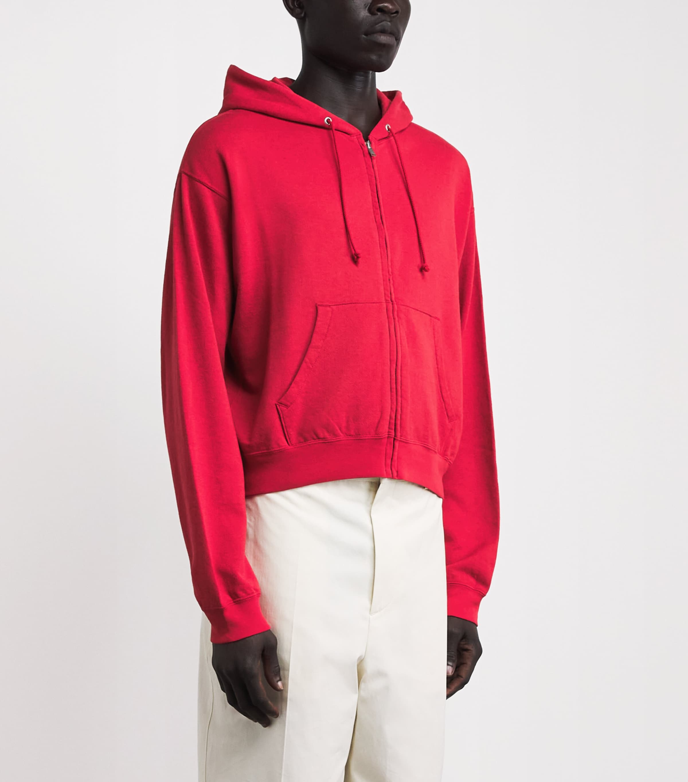 Auralee Mens Cotton-Wool-Silk Zip-Up Hoodie Red Image 4