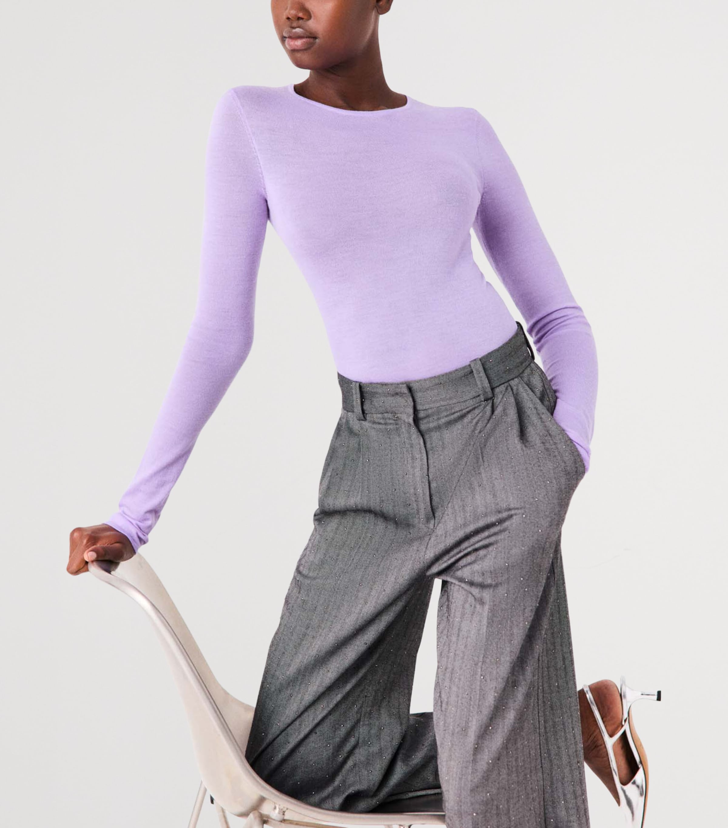 Maje Womens Wool Crew-Neck Sweater Parma Violet Image 6