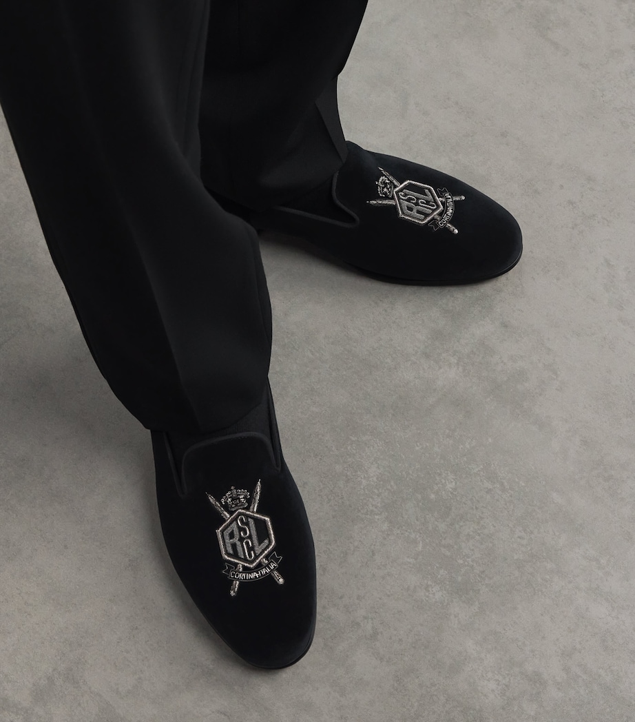 Velvet Crest-Embellished Slippers BLACK Image 2