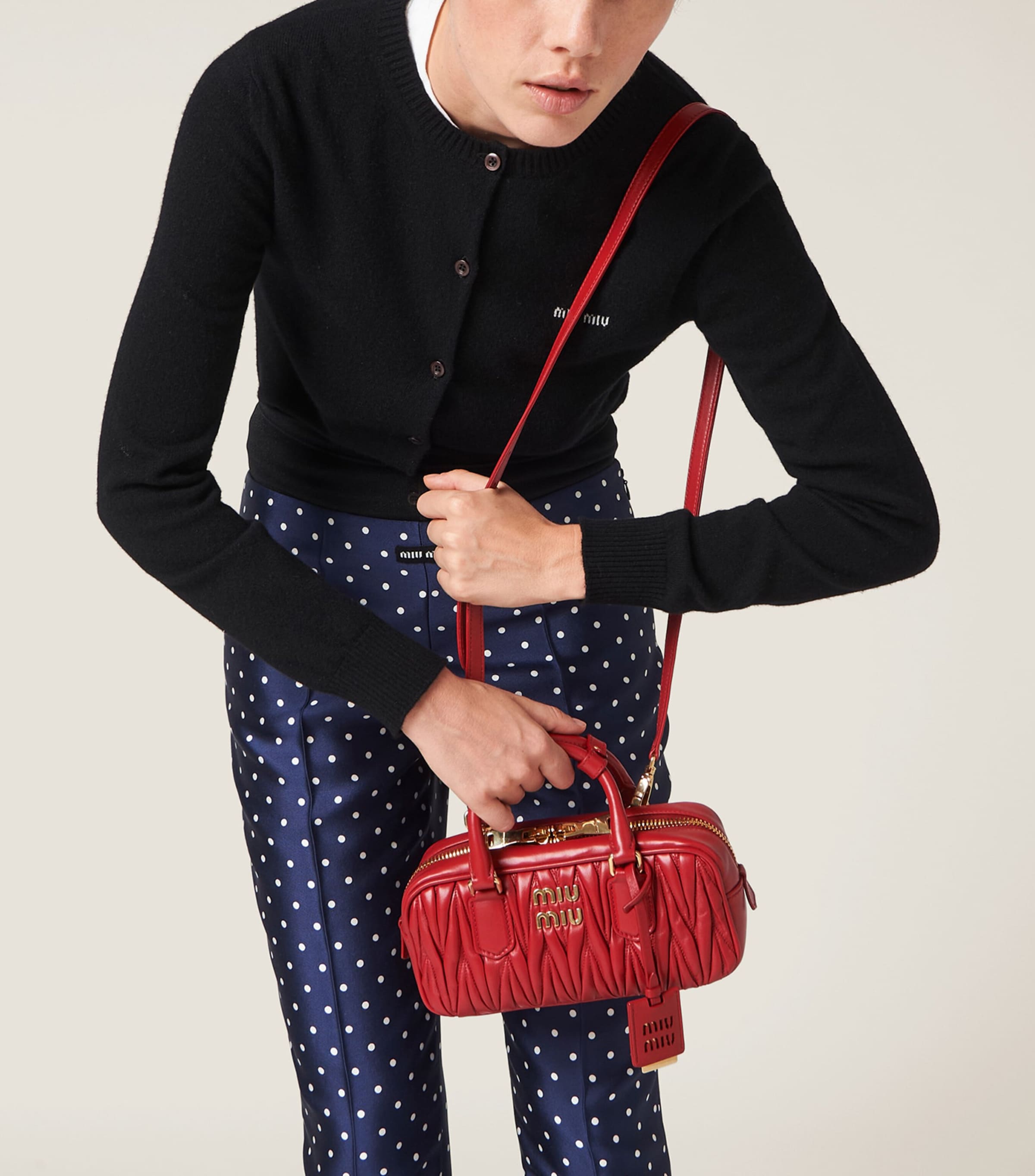 Miu Miu Nappa Leather Matelassé Arcadie Top-Handle Bag Red Image 3