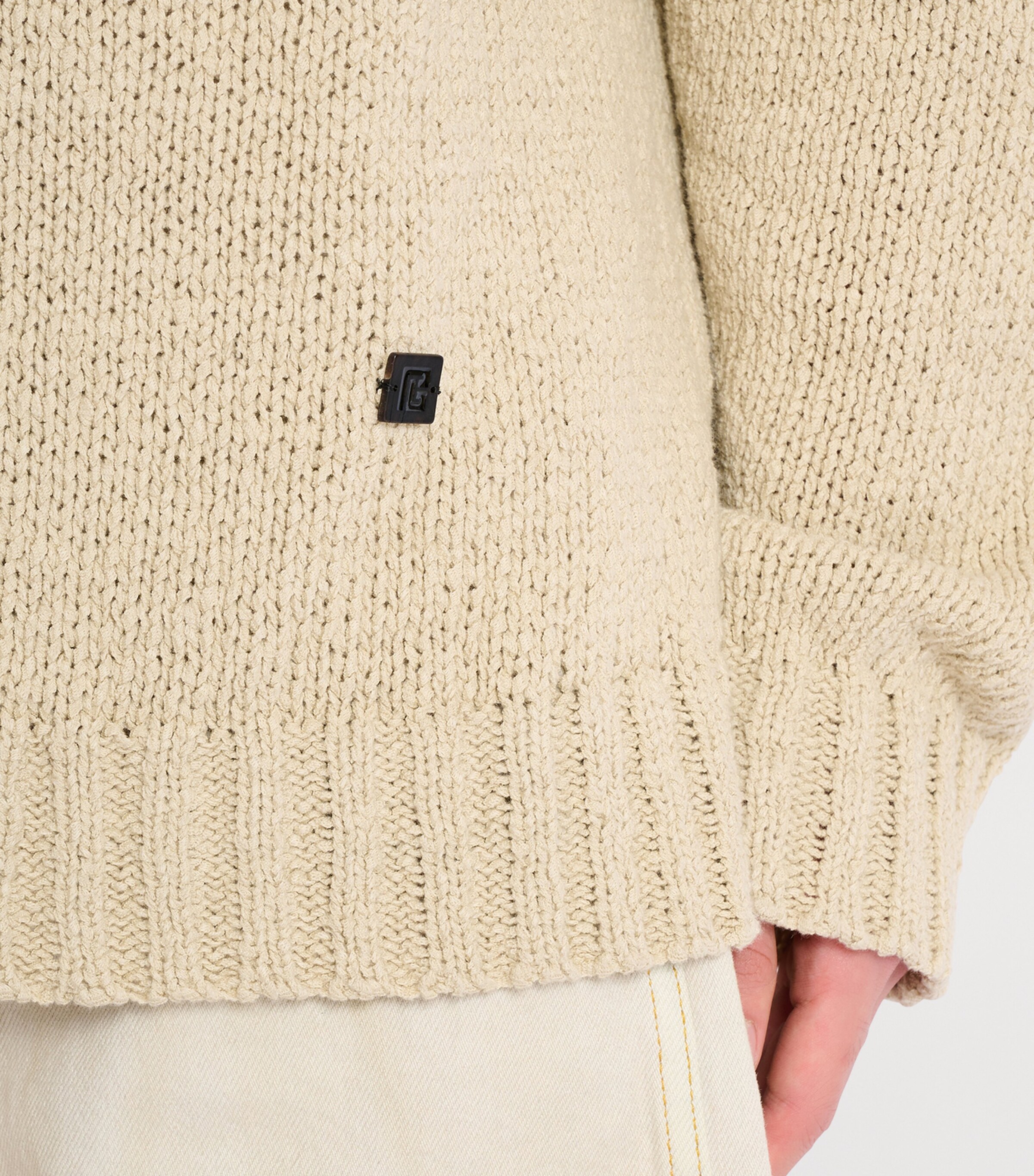 Balmain Mens Cotton Crew-Neck Sweater Beige Foncé Image 6