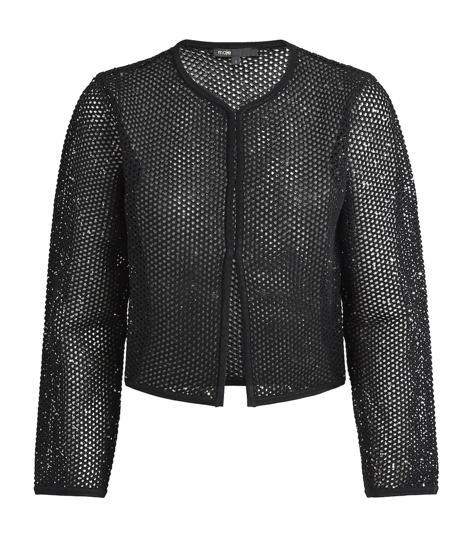 Embellished Open-Knit Cardigan BLACK Image 1