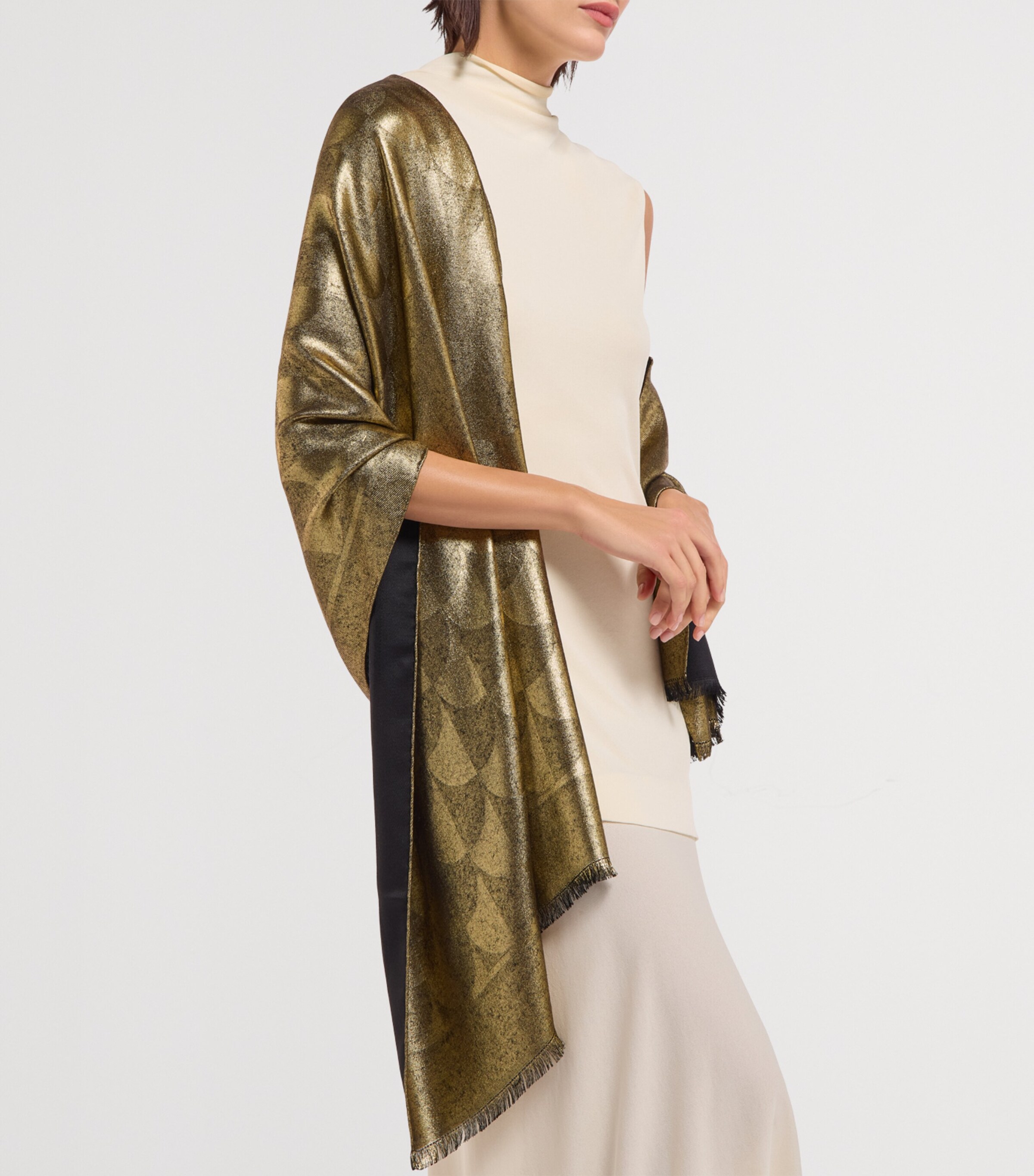 Bvlgari Silk-Wool Maxi Calla Metal Scarf Gold Image 2