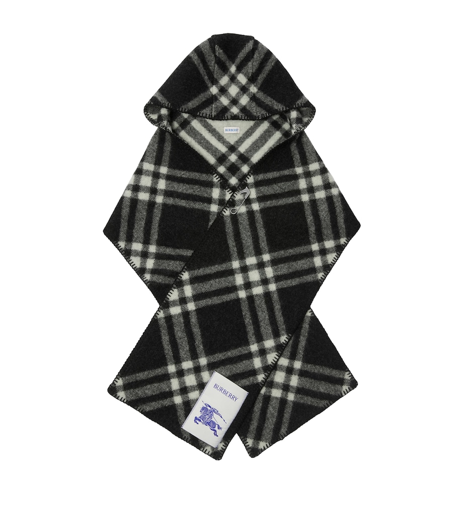 Wool Check Hooded Scarf BLACK Image 1
