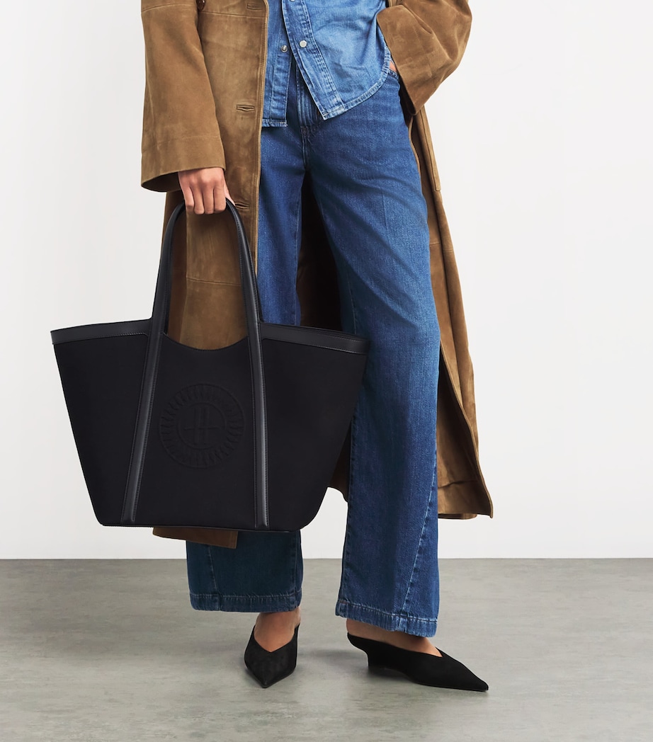 Large Canvas-Leather Embossed Tote Bag BLACK Image 5