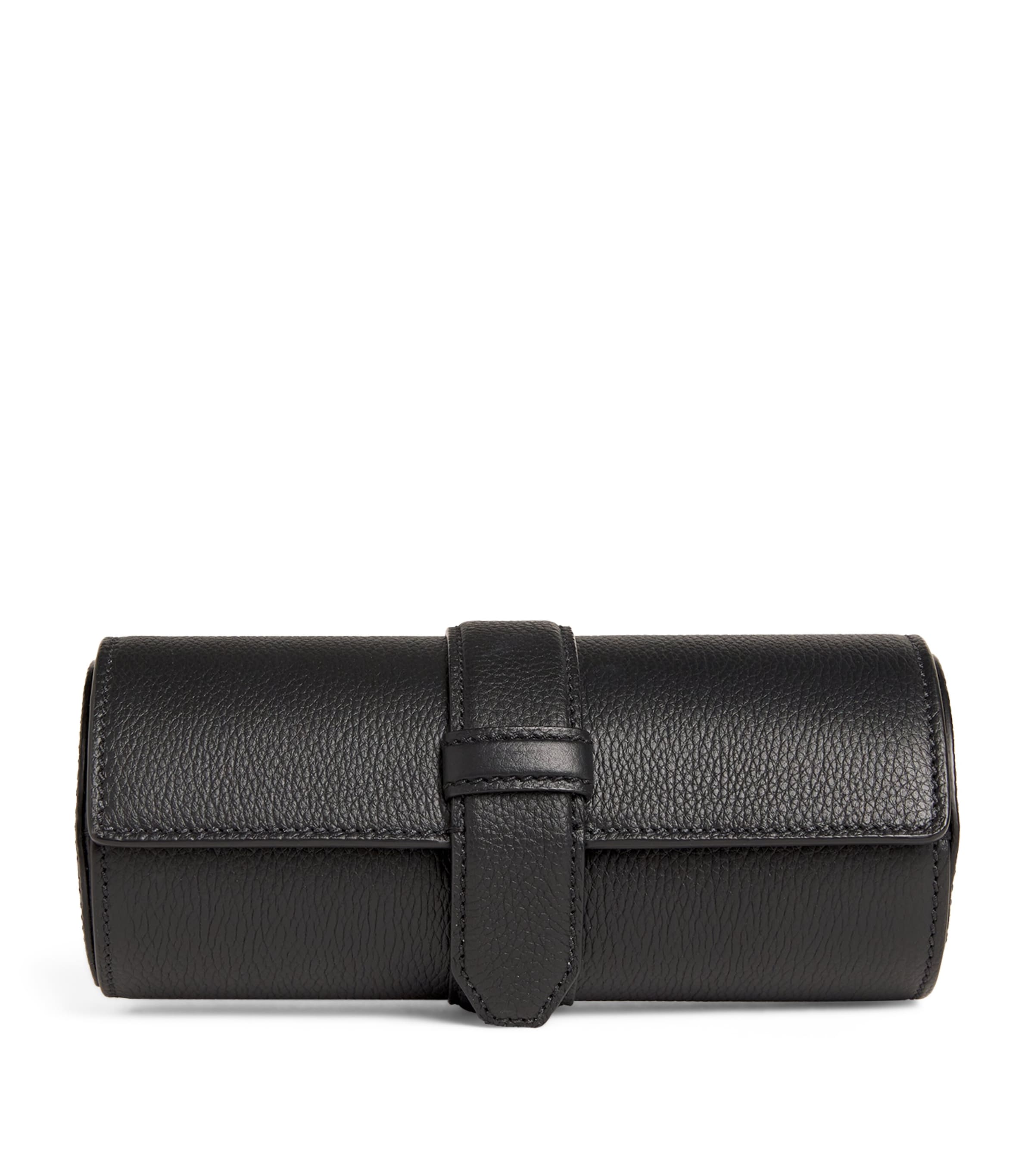 Brioni Grained Leather Watch Case In Black