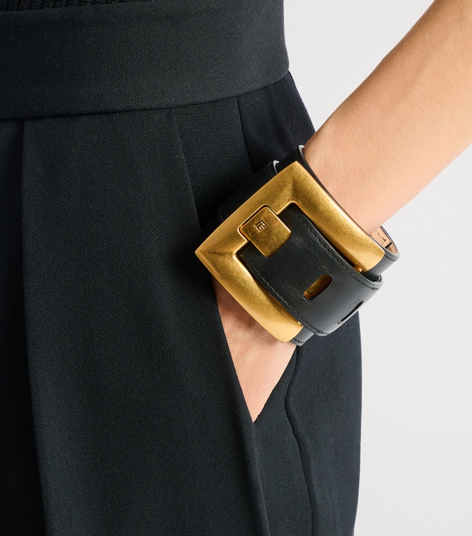 Balmain Leather Anthem Bracelet Enj Noir/oro Image 3