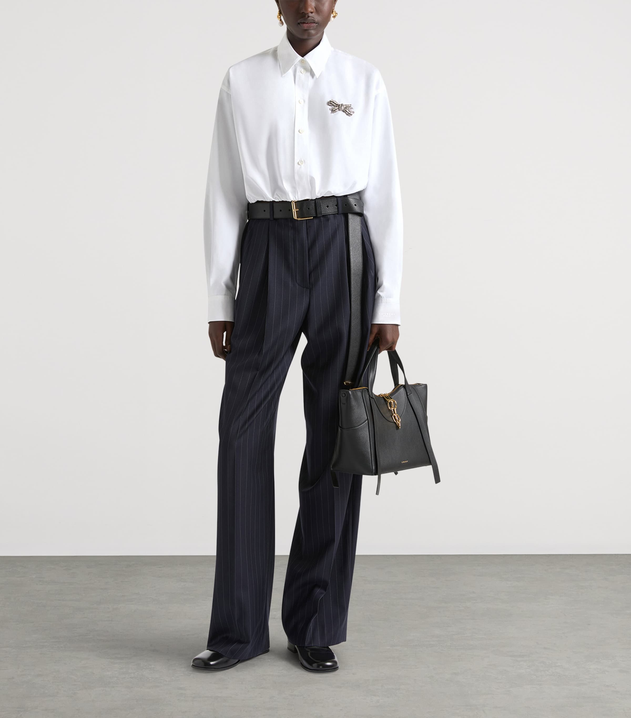 Givenchy Womens Wool Stripe Wide-Leg Trousers Image 3
