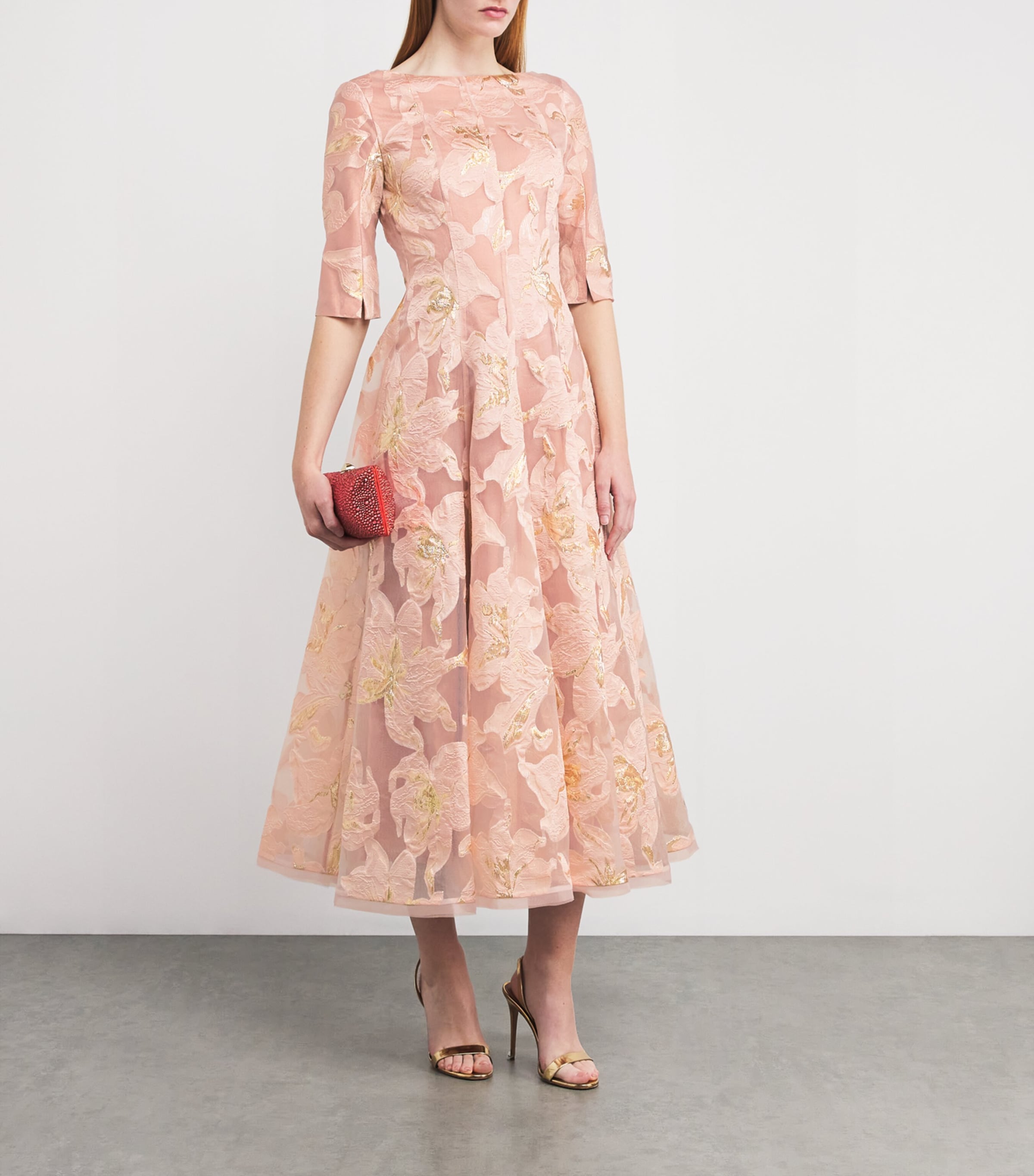 Talbot Runhof Womens Embroidered Floral Midi Dress Marble Image 2