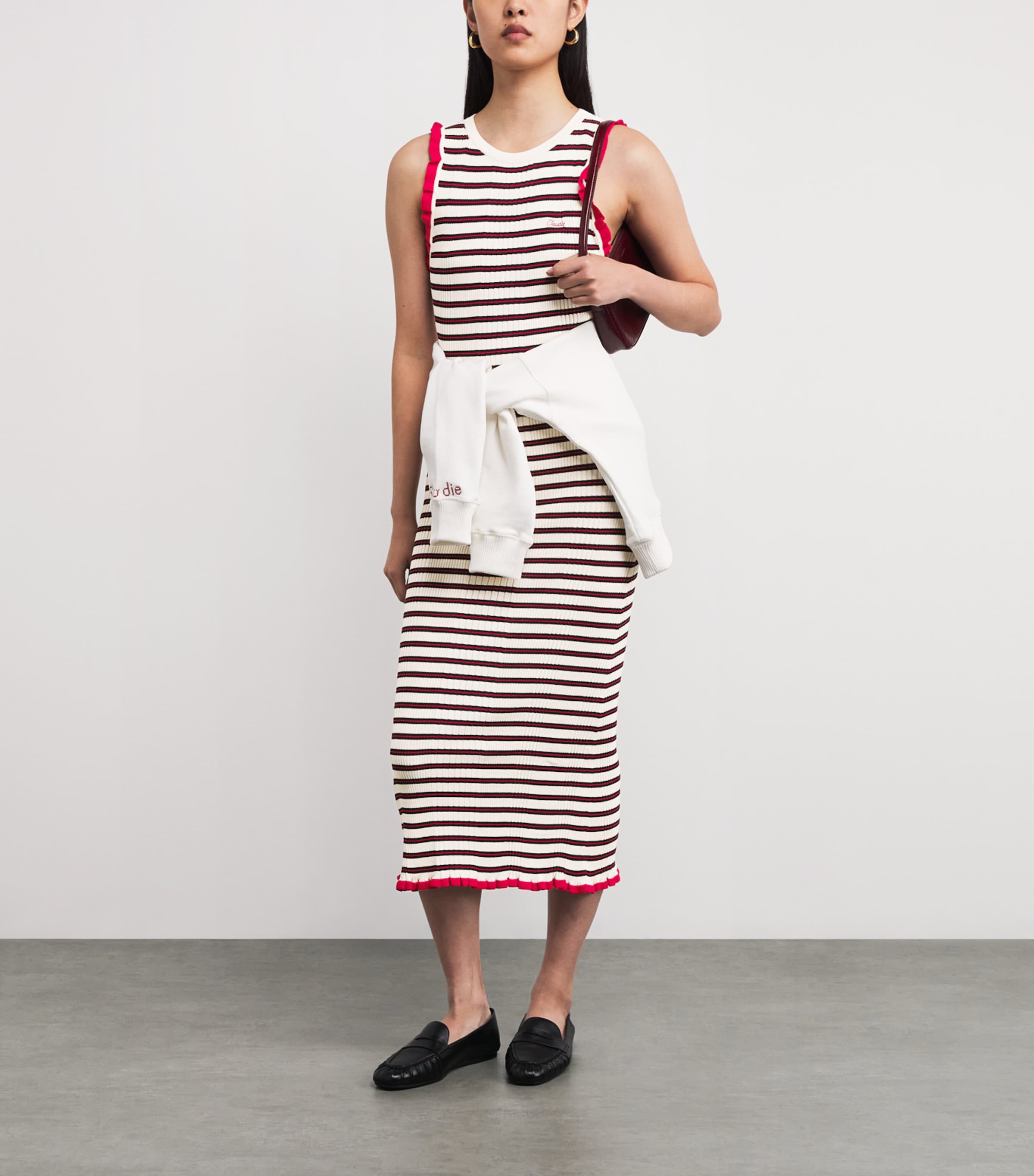 Stripe Midi Knitted Dress RED Image 2