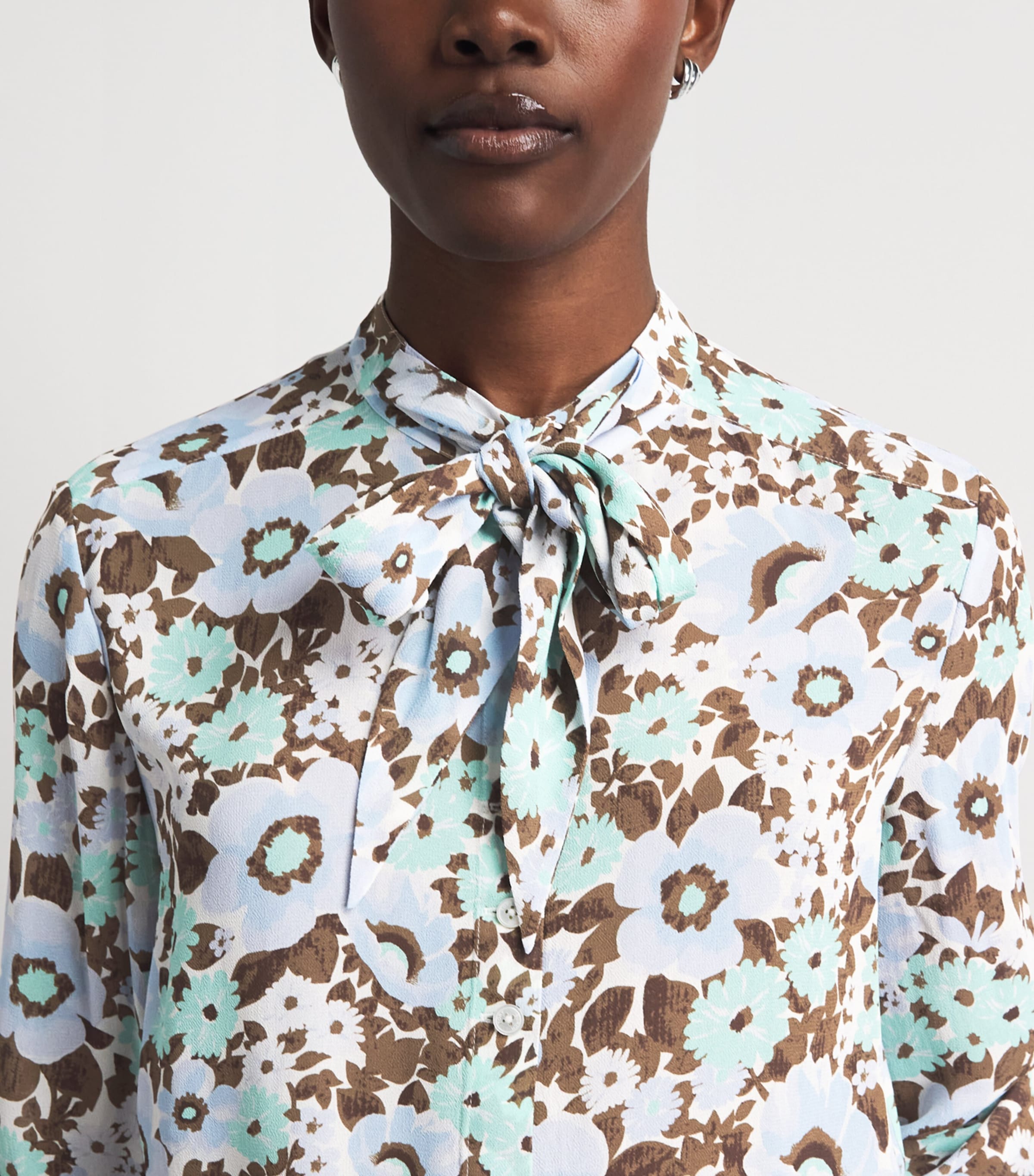 Tory Burch Womens Printed Tie-Neck Blouse Blue Floral Image 3