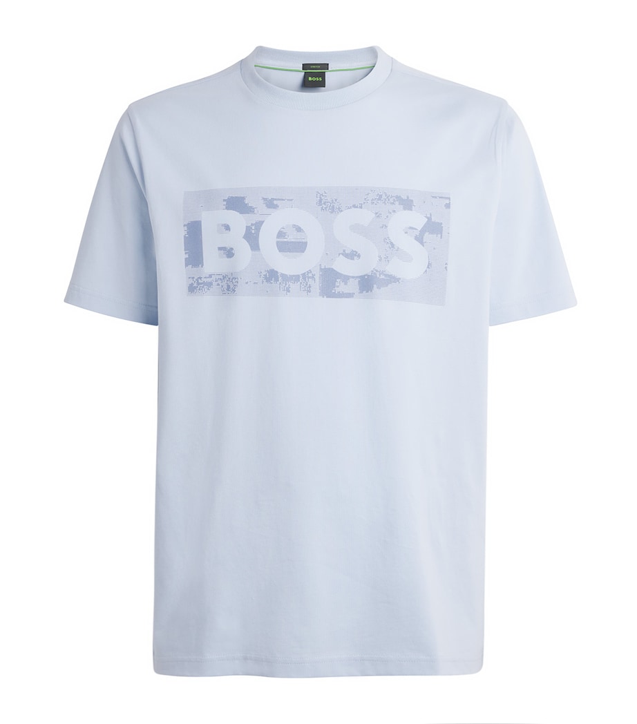 BOSS Mens Stretch-Cotton Logo T-Shirt Open Blue Image 1