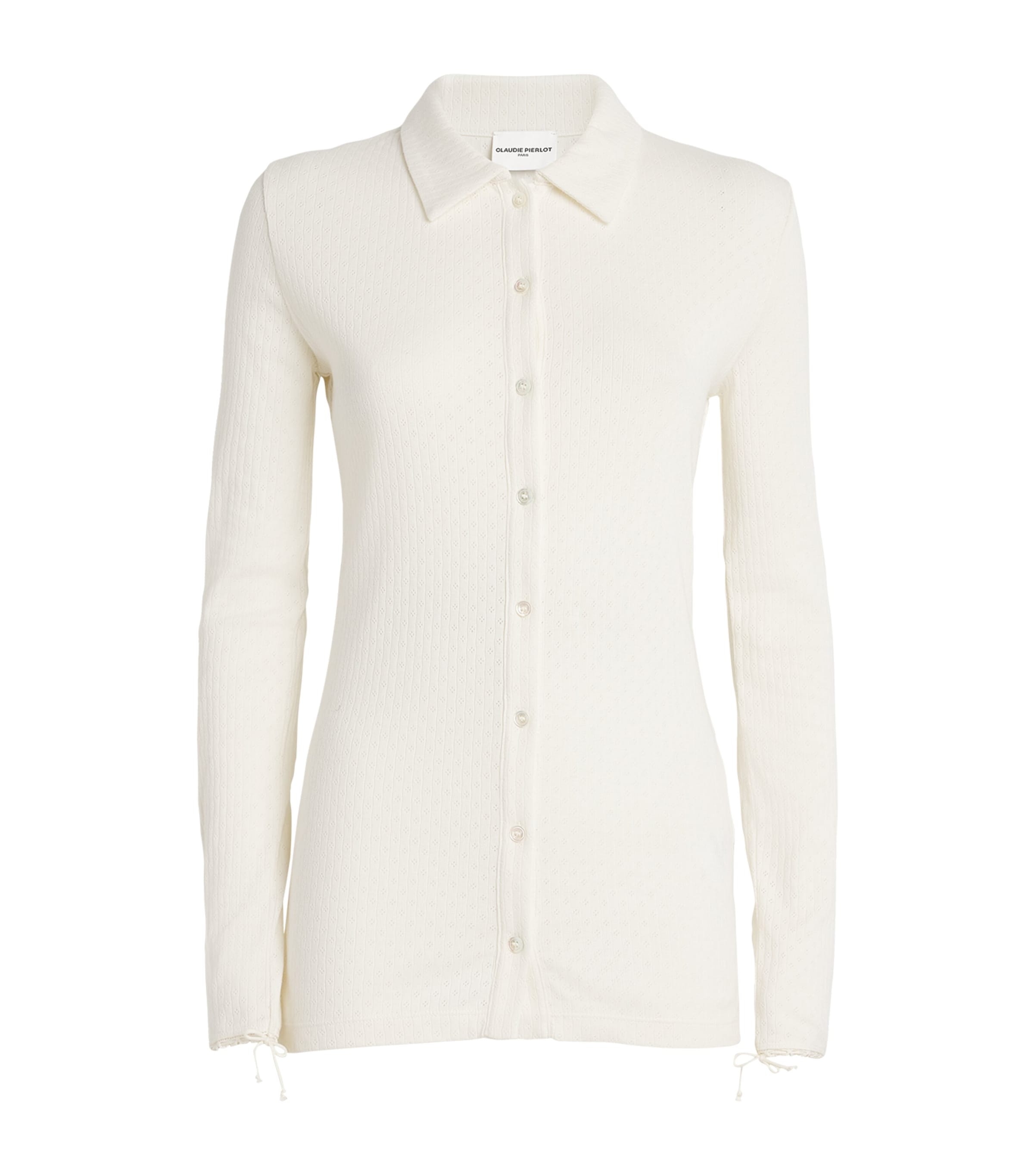 Shop Claudie Pierlot Cotton Lace-trimmed Shirt In Neutral