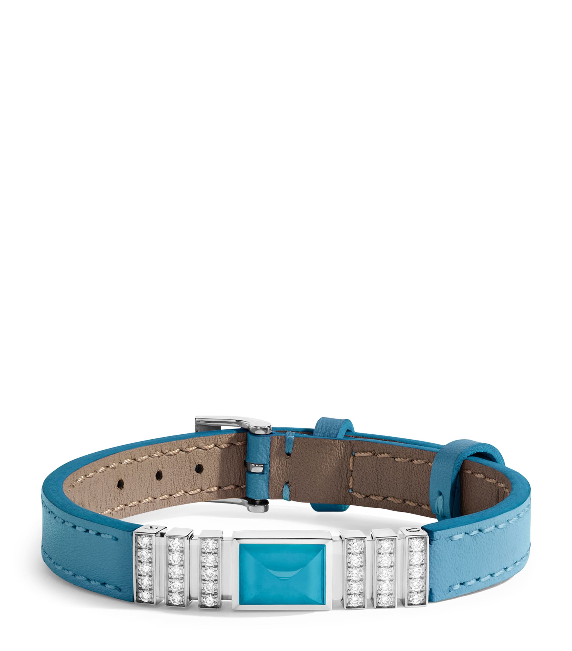 Marli New York White Gold, Diamond And Nappa Leather Unii Bracelet In Blue